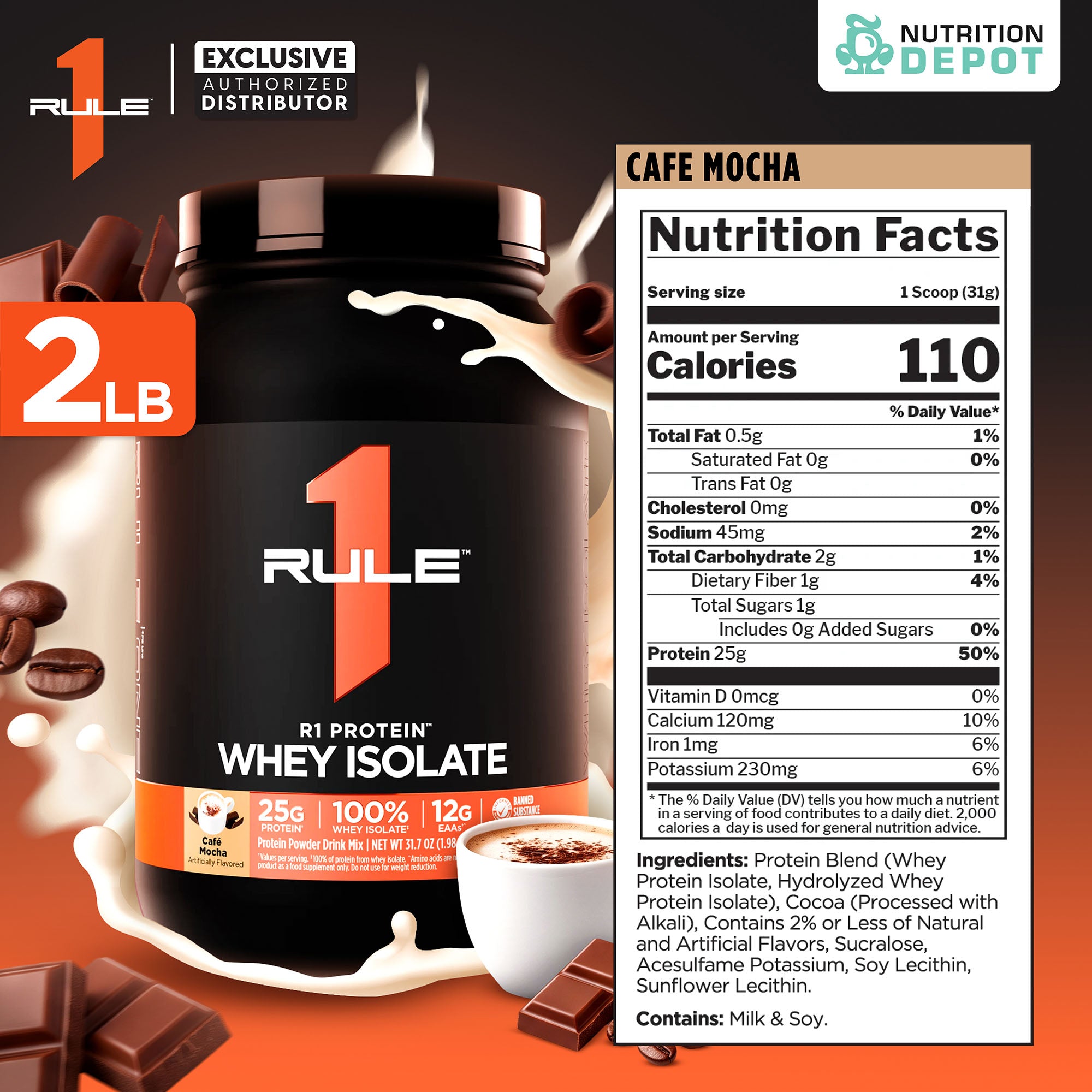 Rule1 Protein 2lb - Cafe Mocha เวย์โปรตีนเสริมสร้างกล้ามเนื้อ