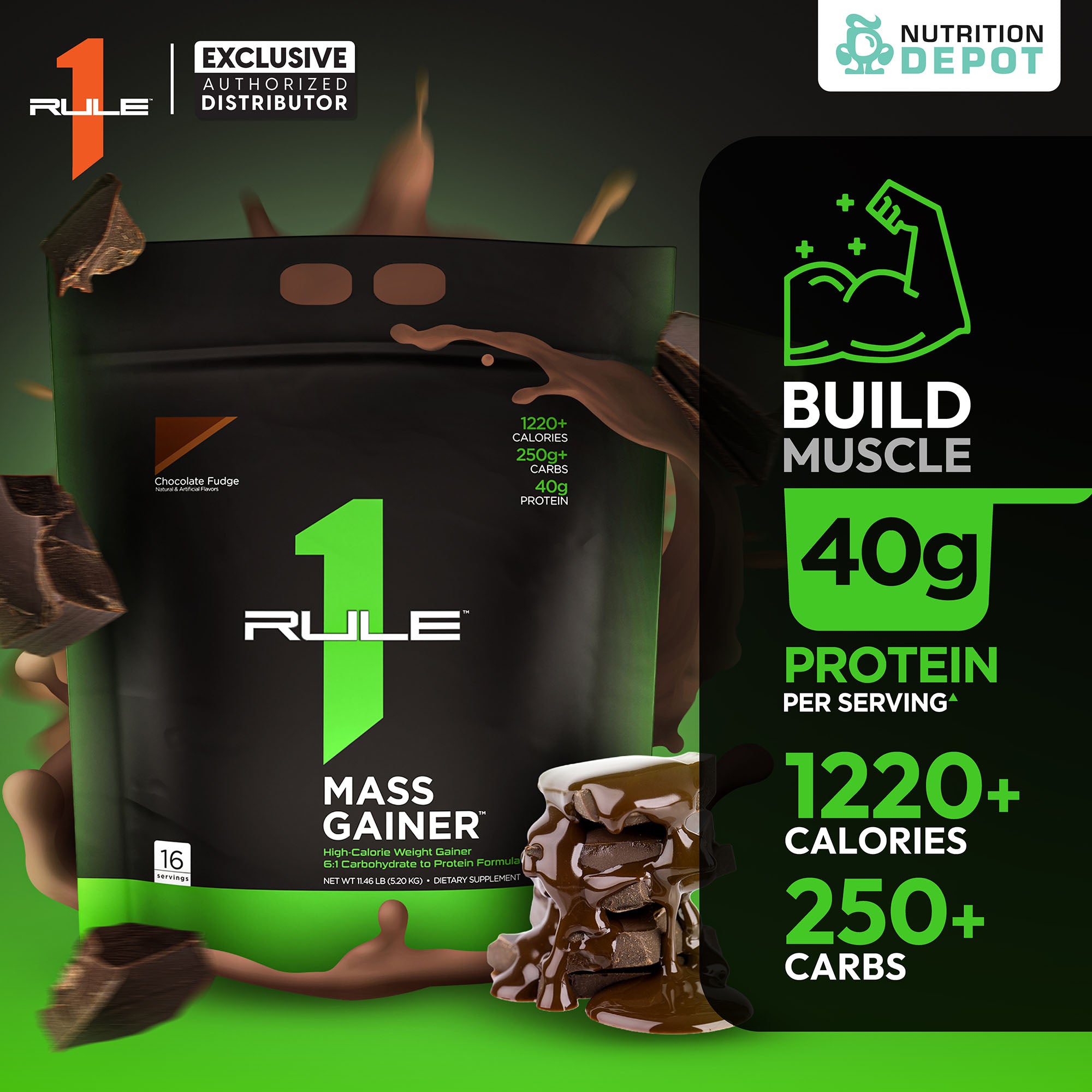 Rule1 Mass Gainer 11.43lb - Chocolate Fudge เวย์โปรตีนเพิ่มน้ำหนัก