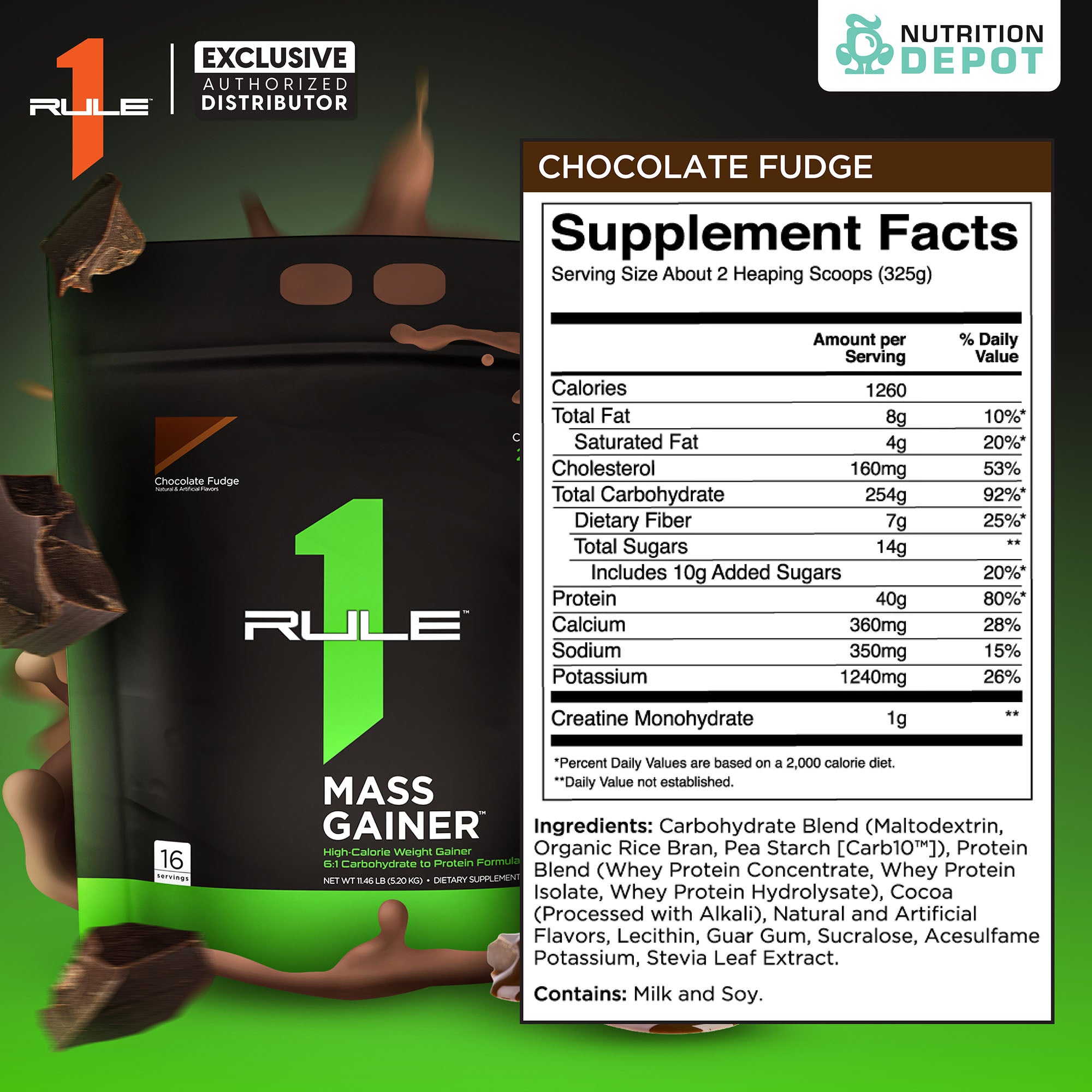 Rule1 Mass Gainer 11.43lb - Chocolate Fudge เวย์โปรตีนเพิ่มน้ำหนัก