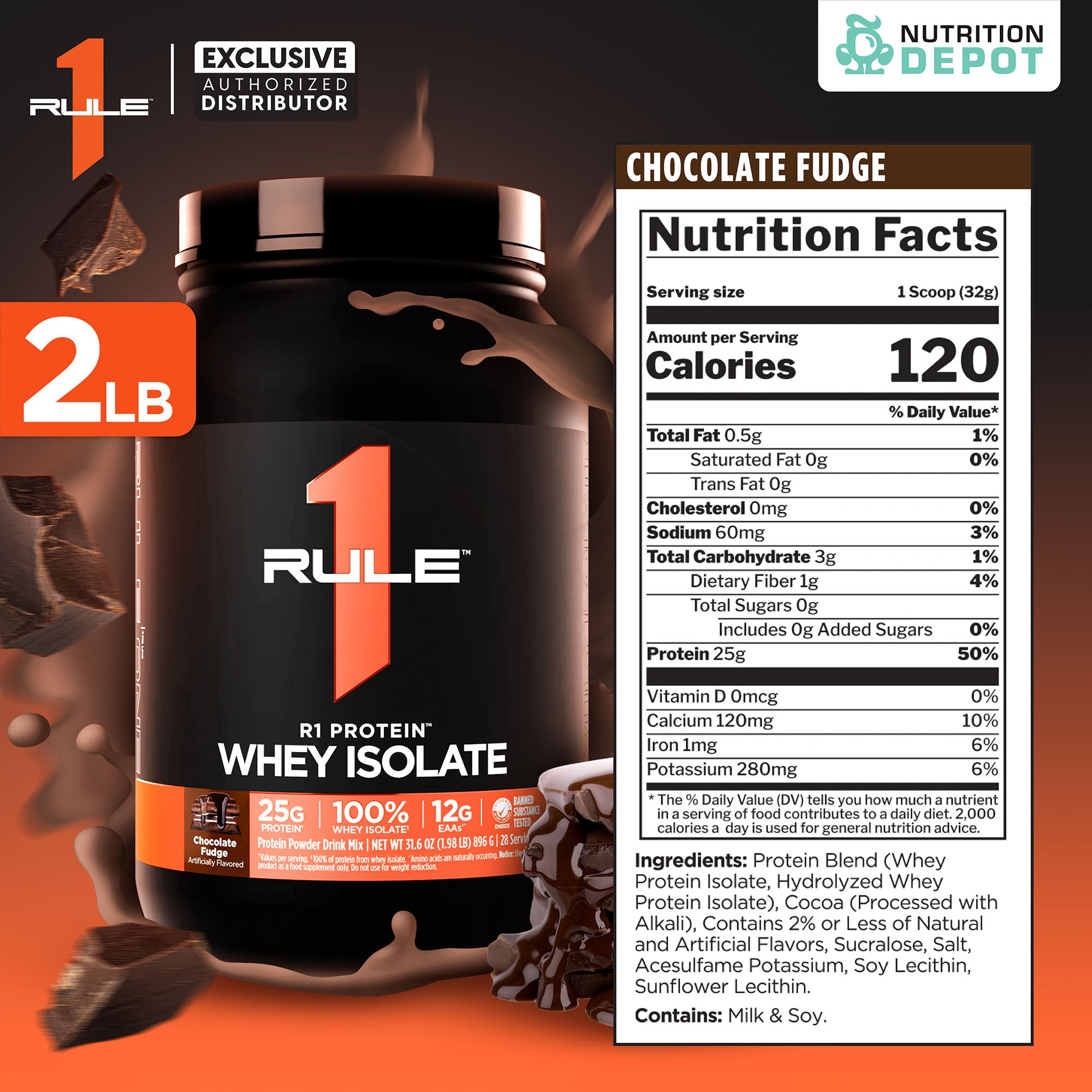 Rule1 Protein 2lb - Chocolate Fudge เวย์โปรตีนเสริมสร้างกล้ามเนื้อ