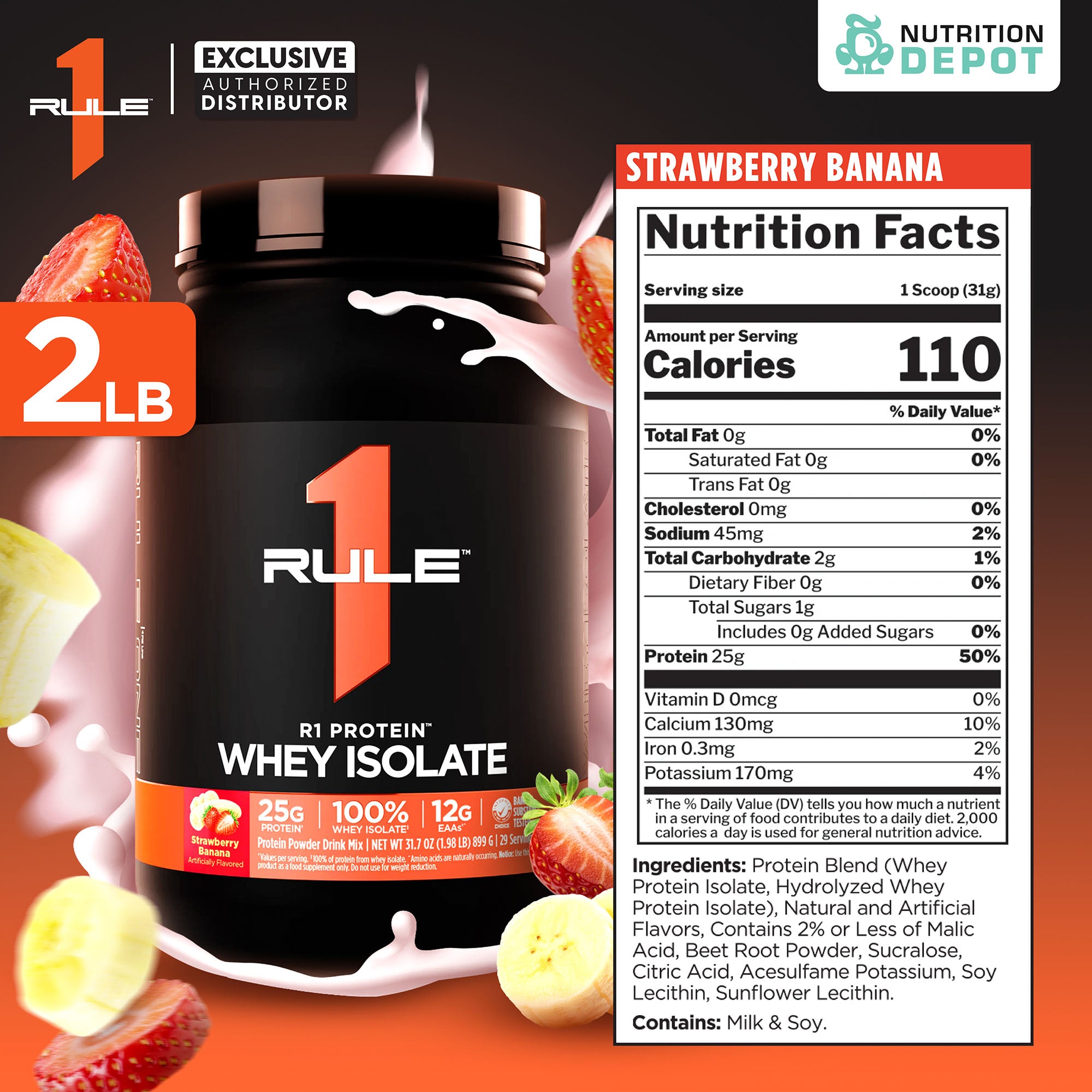 Rule1 Protein 2lb - Strawberry Banana เวย์โปรตีนเสริมสร้างกล้ามเนื้อ