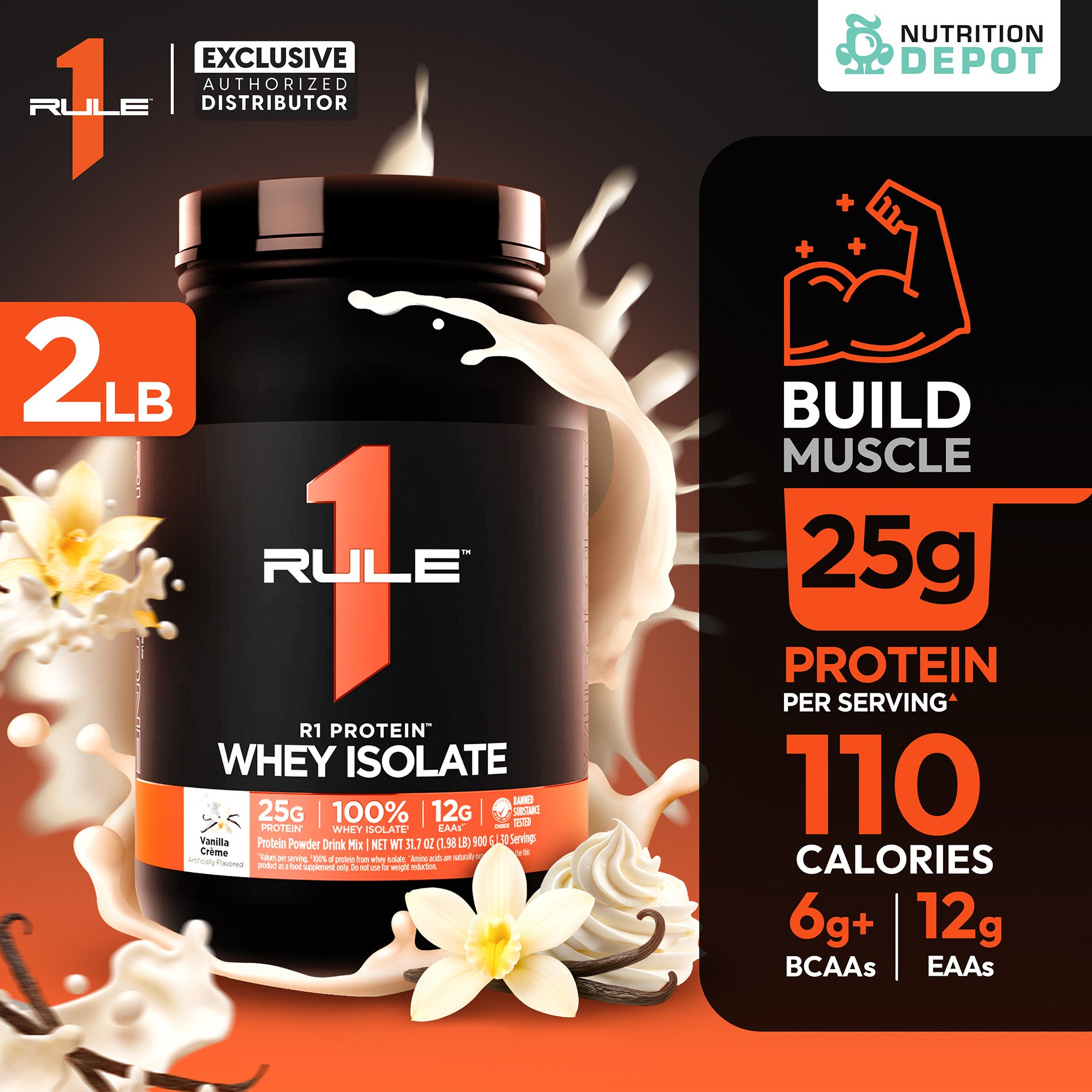 Rule1 Protein 2lb - Vanilla Creme เวย์โปรตีนเสริมสร้างกล้ามเนื้อ