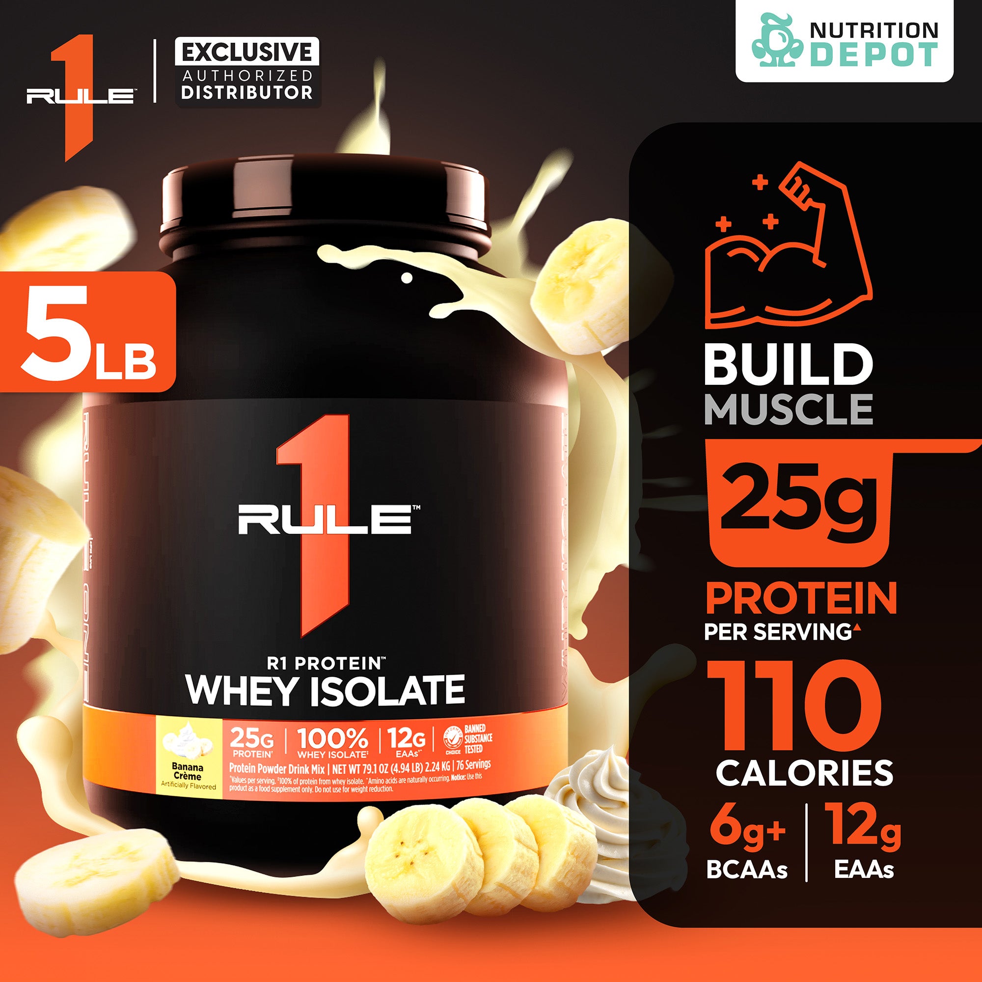 Rule1 Protein 5lb - Banana Cream เวย์โปรตีนเสริมสร้างกล้ามเนื้อ