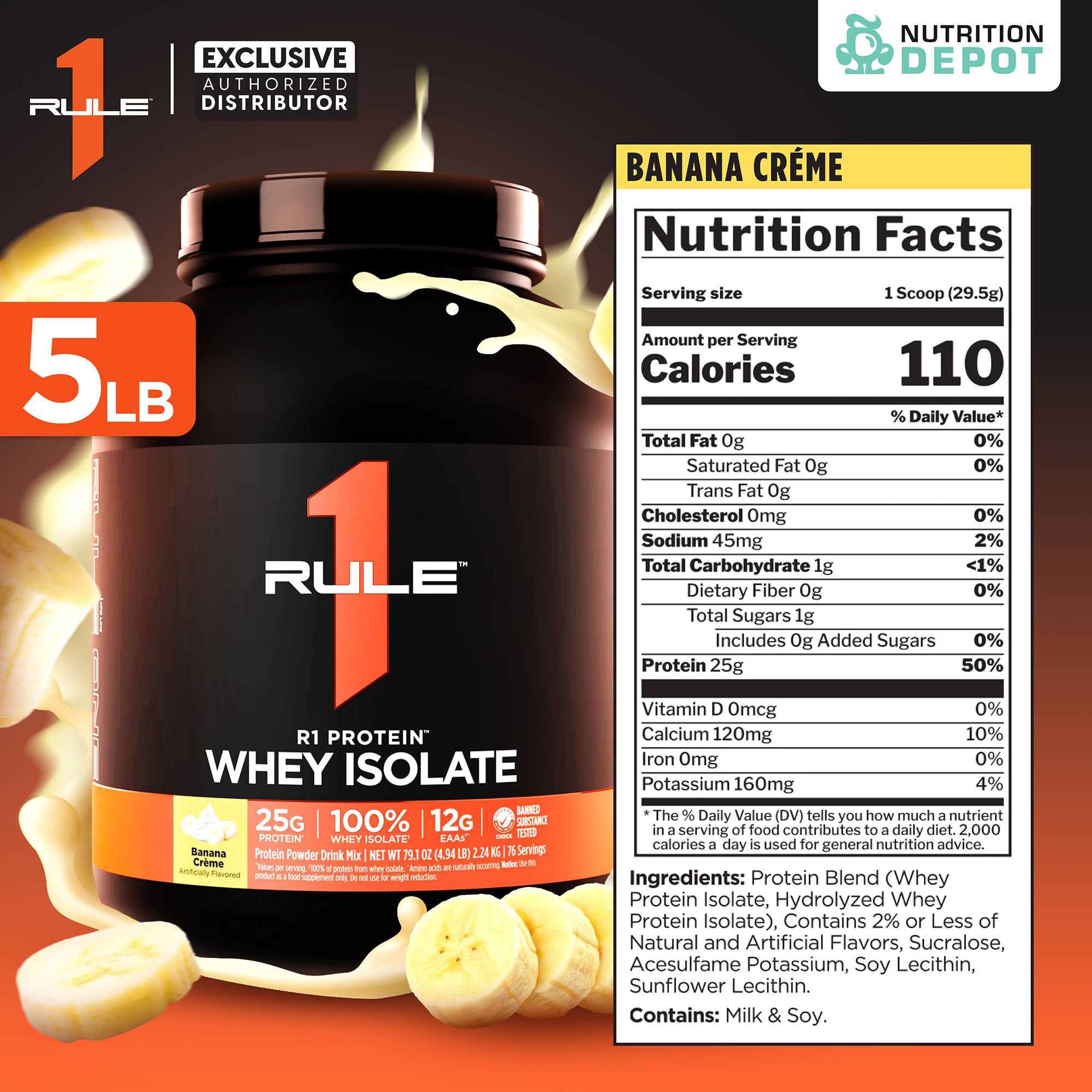 Rule1 Protein 5lb - Banana Cream เวย์โปรตีนเสริมสร้างกล้ามเนื้อ