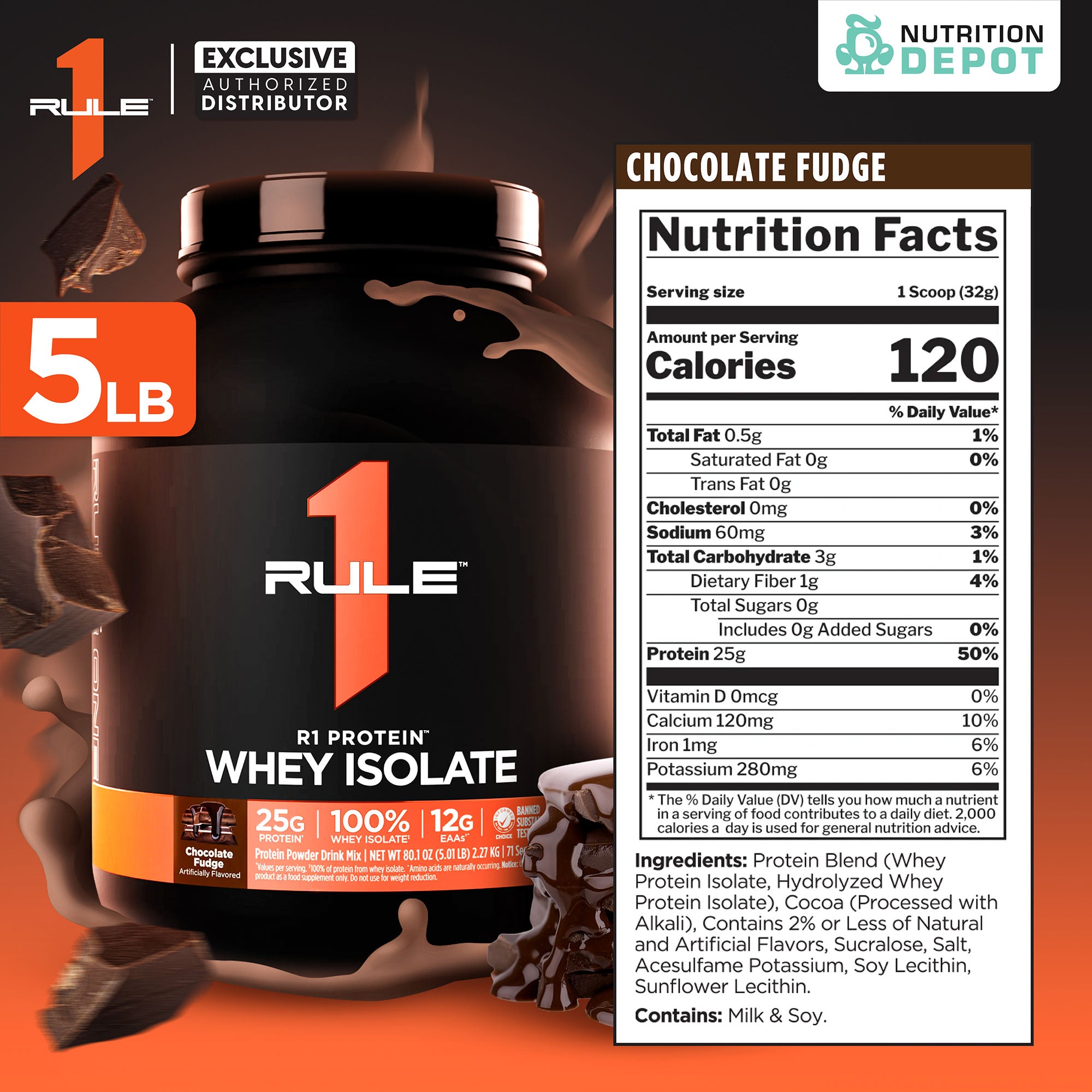 Rule1 Protein 5lb - Chocolate Fudge เวย์โปรตีนเสริมสร้างกล้ามเนื้อ
