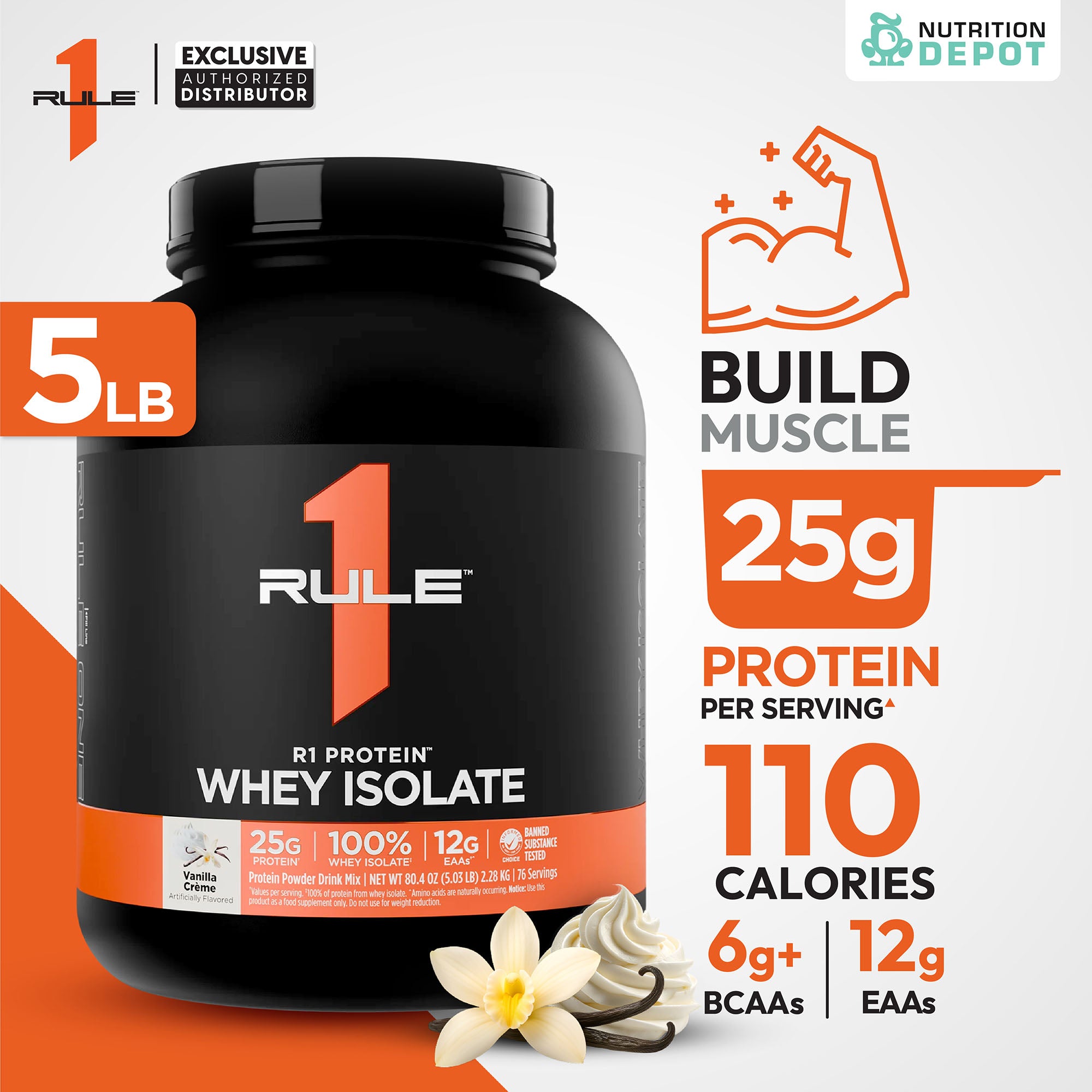 Rule1 Protein 5lb - Vanilla Crème เวย์โปรตีนเสริมสร้างกล้ามเนื้อ