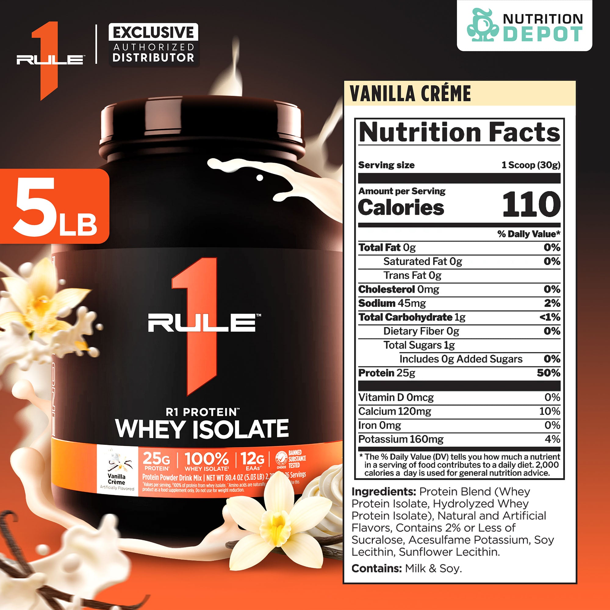 Rule1 Protein 5lb - Vanilla Crème เวย์โปรตีนเสริมสร้างกล้ามเนื้อ