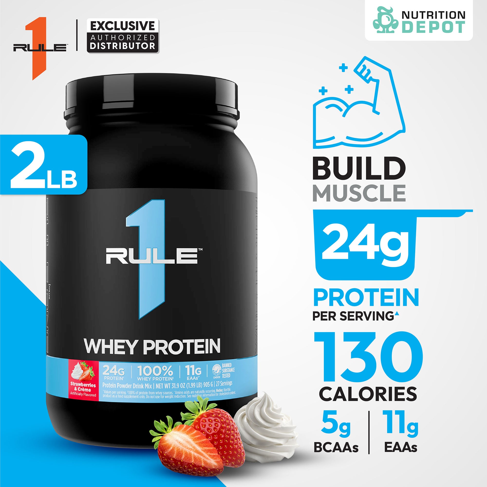 Rule1 Whey Blend 2lb - Strawberries & Creme เวย์โปรตีนเสริมสร้างกล้ามเนื้อ
