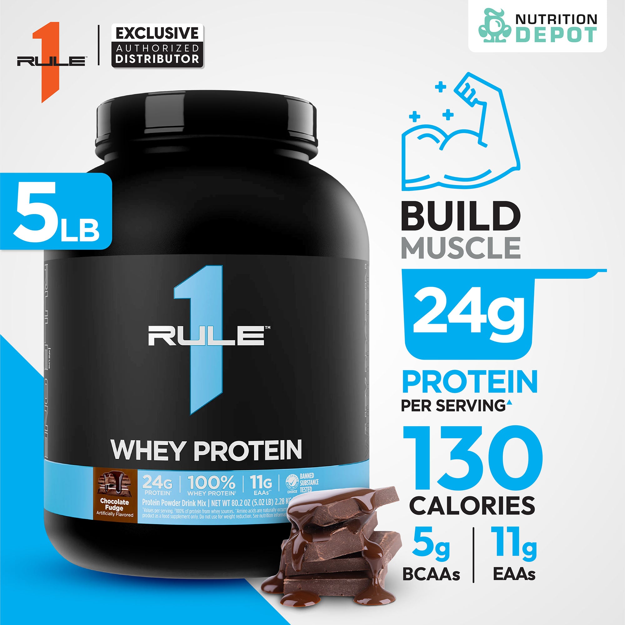 (BBF.07 MAR 26) Rule1 Whey Blend 5lb - Chocolate Fudge เวย์โปรตีนเสริมสร้างกล้ามเนื้อ