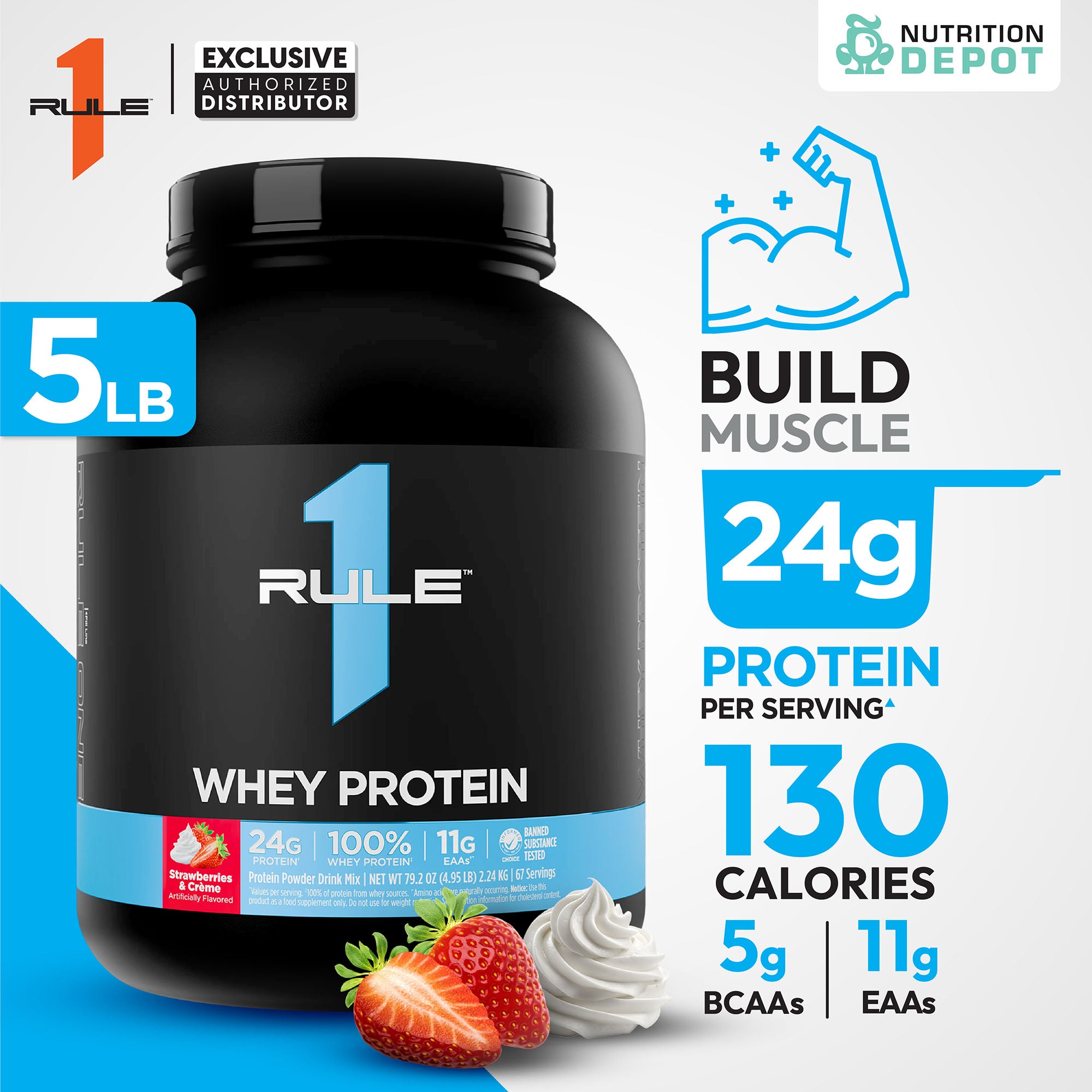 Rule1 Whey Blend 5lb - Strawberries & Creme เวย์โปรตีนเสริมสร้างกล้ามเนื้อ