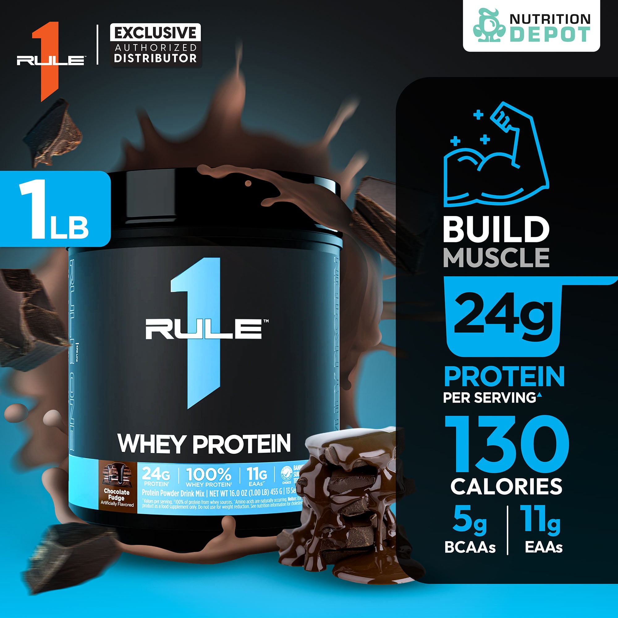 Rule1 Whey Blend 1lb - Chocolate Fudge เวย์โปรตีนเสริมสร้างกล้ามเนื้อ