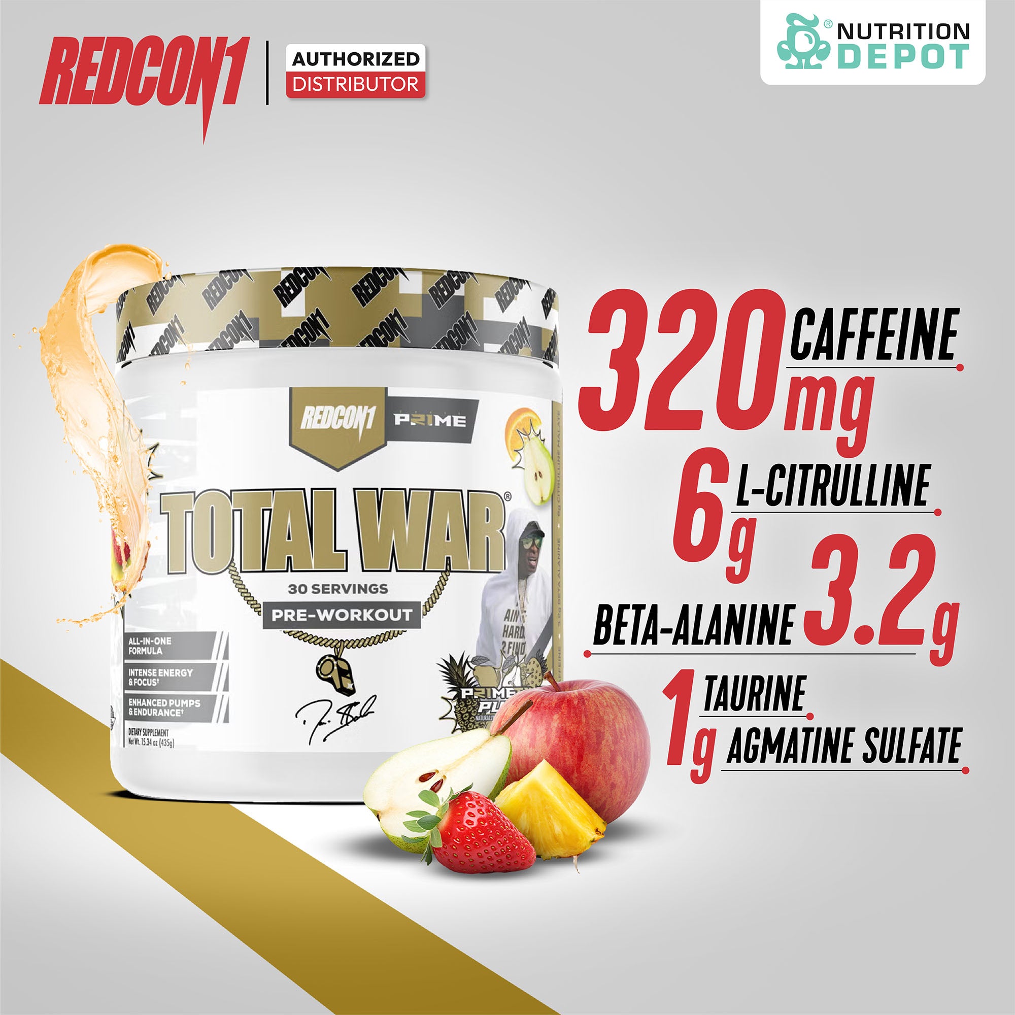 Redcon1 Total War Pre-Workout - Prime Time Punch 30 Servings กรดอะมิโนเพื่มแรงในการออกกำลังกาย