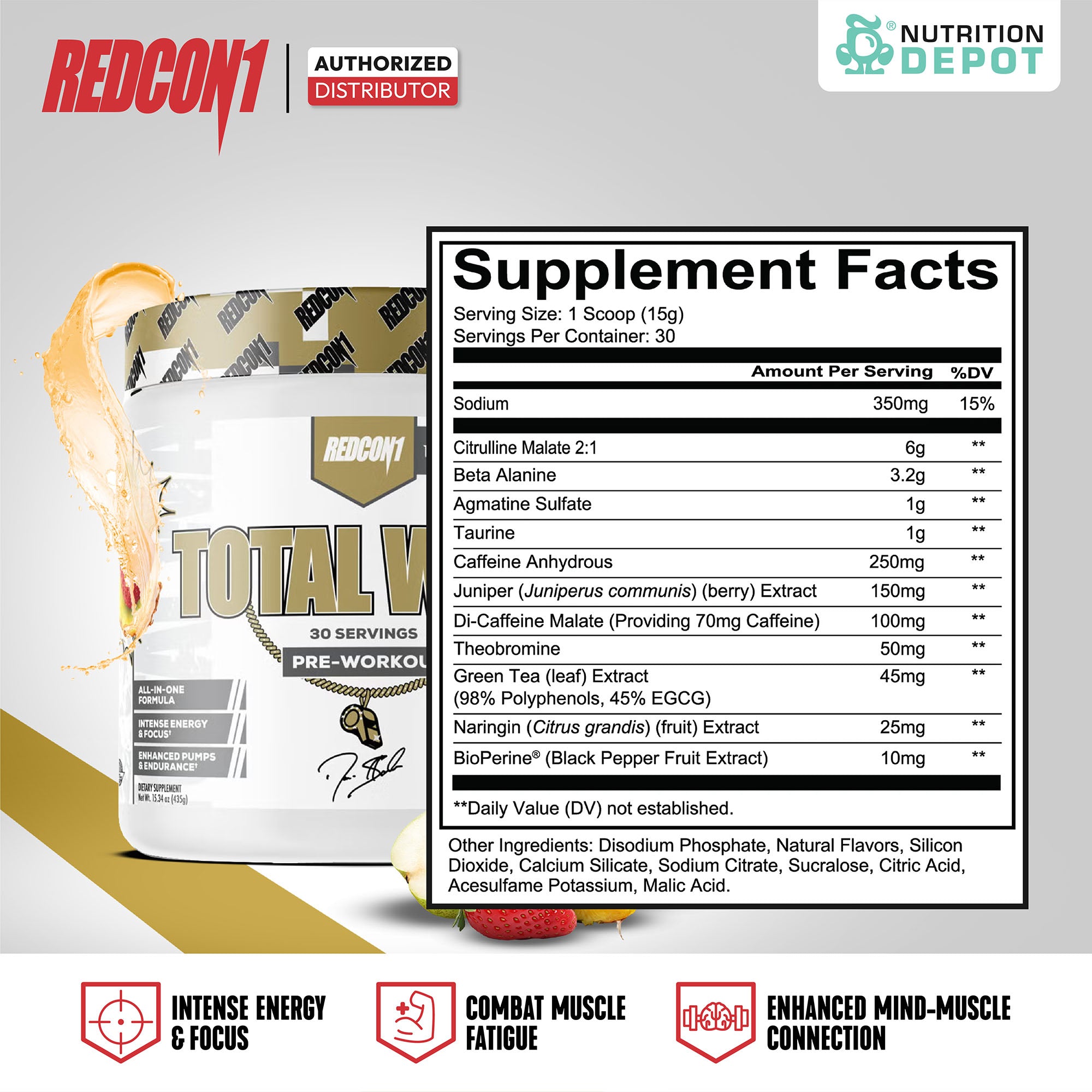Redcon1 Total War Pre-Workout - Prime Time Punch 30 Servings กรดอะมิโนเพื่มแรงในการออกกำลังกาย