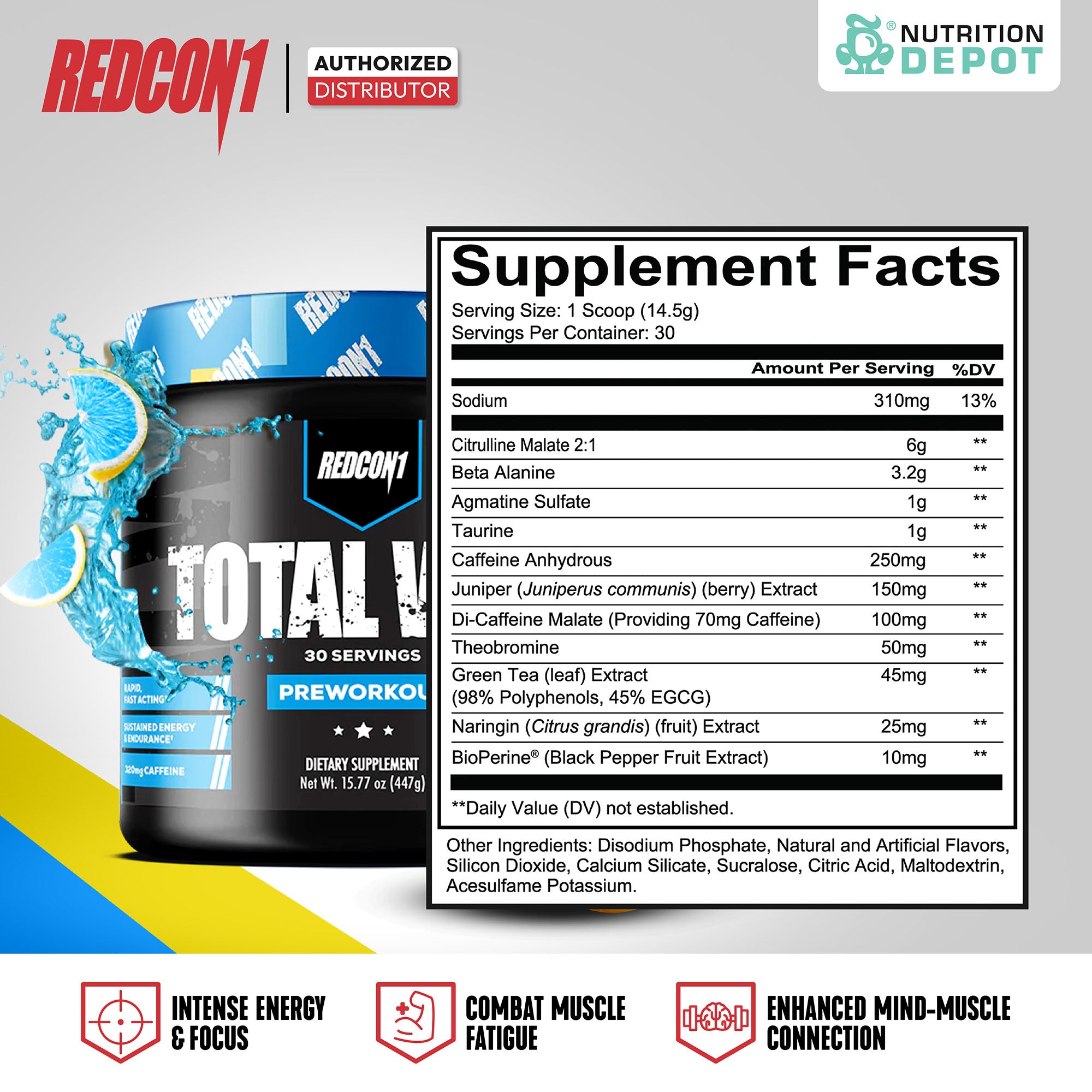 Redcon1 Total War - Blue Lemonade 30 Servings กรดอะมิโนเพื่มแรงในการออกกำลังกาย