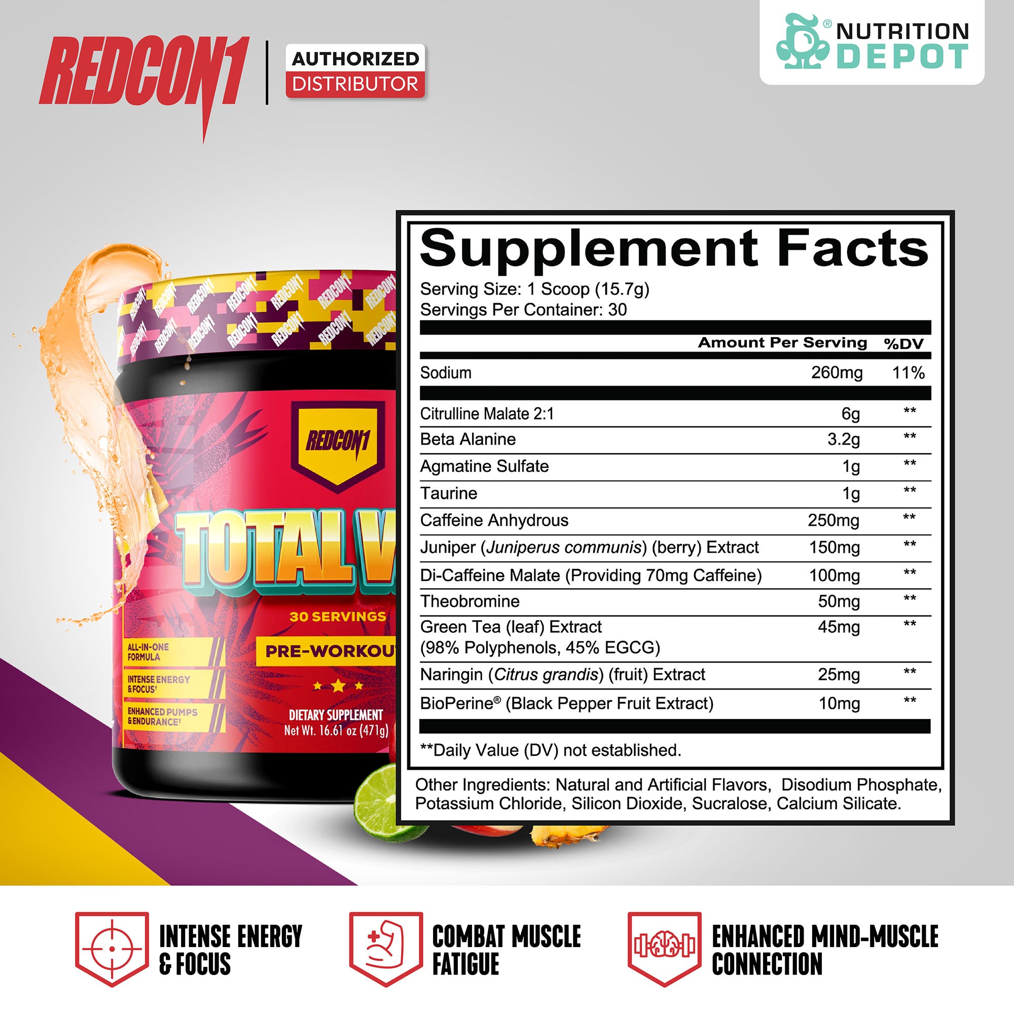 Redcon1 Total War - Tropical Punch 30 Servings กรดอะมิโนเพื่มแรงในการออกกำลังกาย