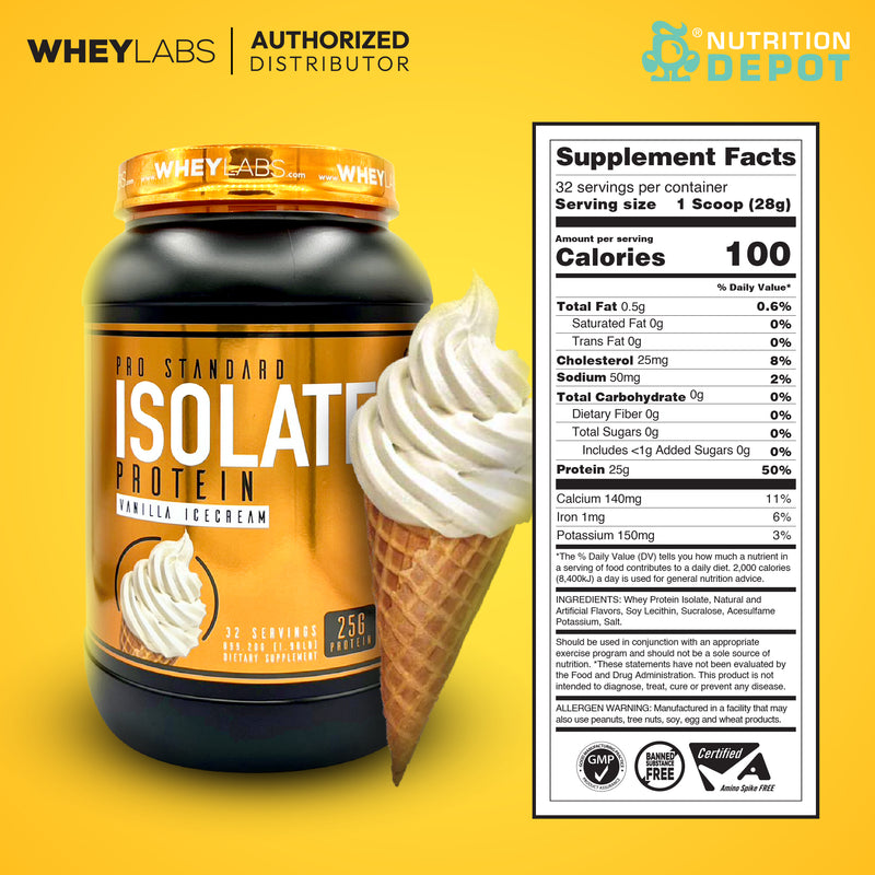 Whey Labs 100% Isolate Whey Protein 2 lbs - Vanilla Ice Cream เวย์โปรตีนเสริมสร้างกล้ามเนื้อ