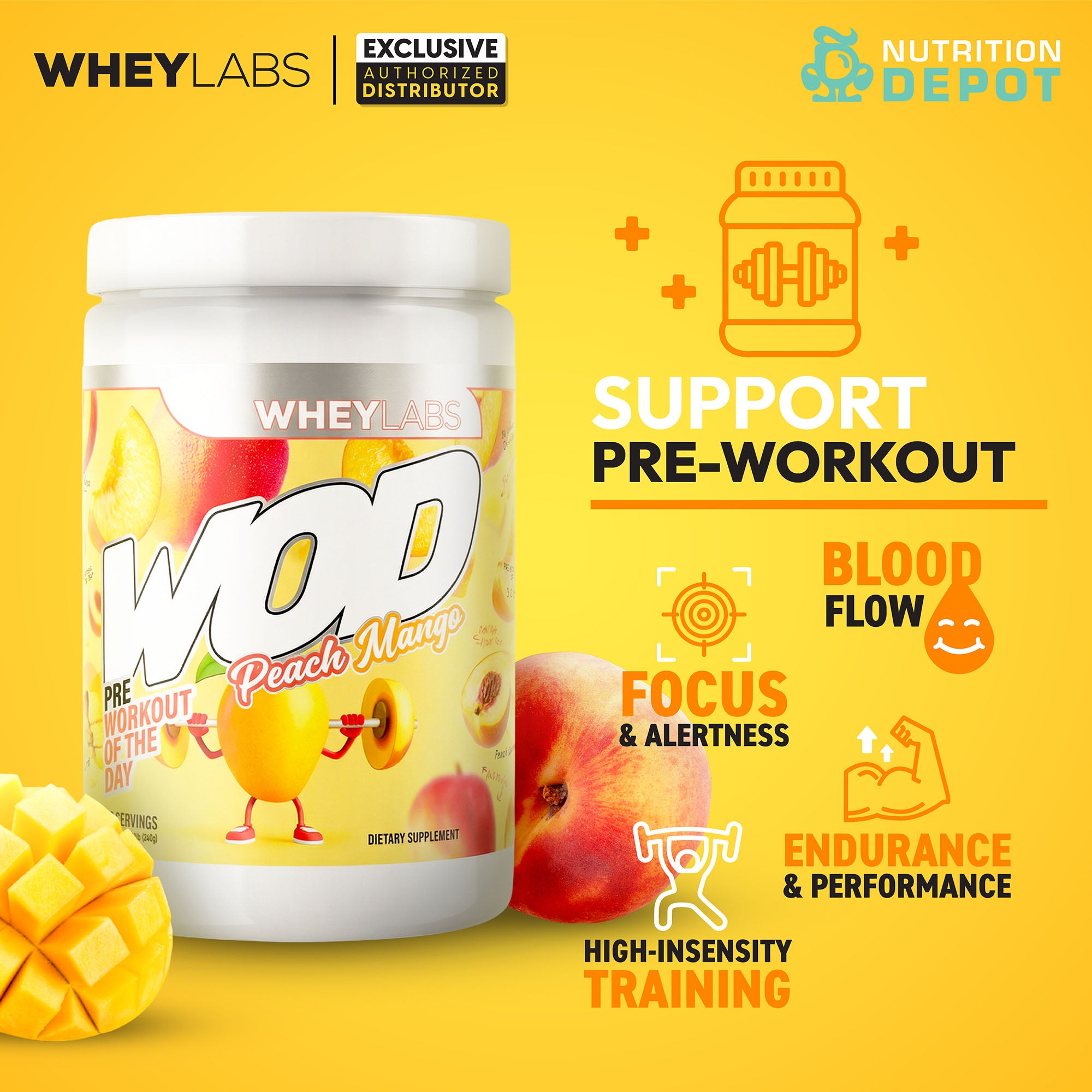Whey Labs WOD Pre-Workout Peach Mango พรีเวิร์คเอาท์ ก่อนออกกำลังกาย