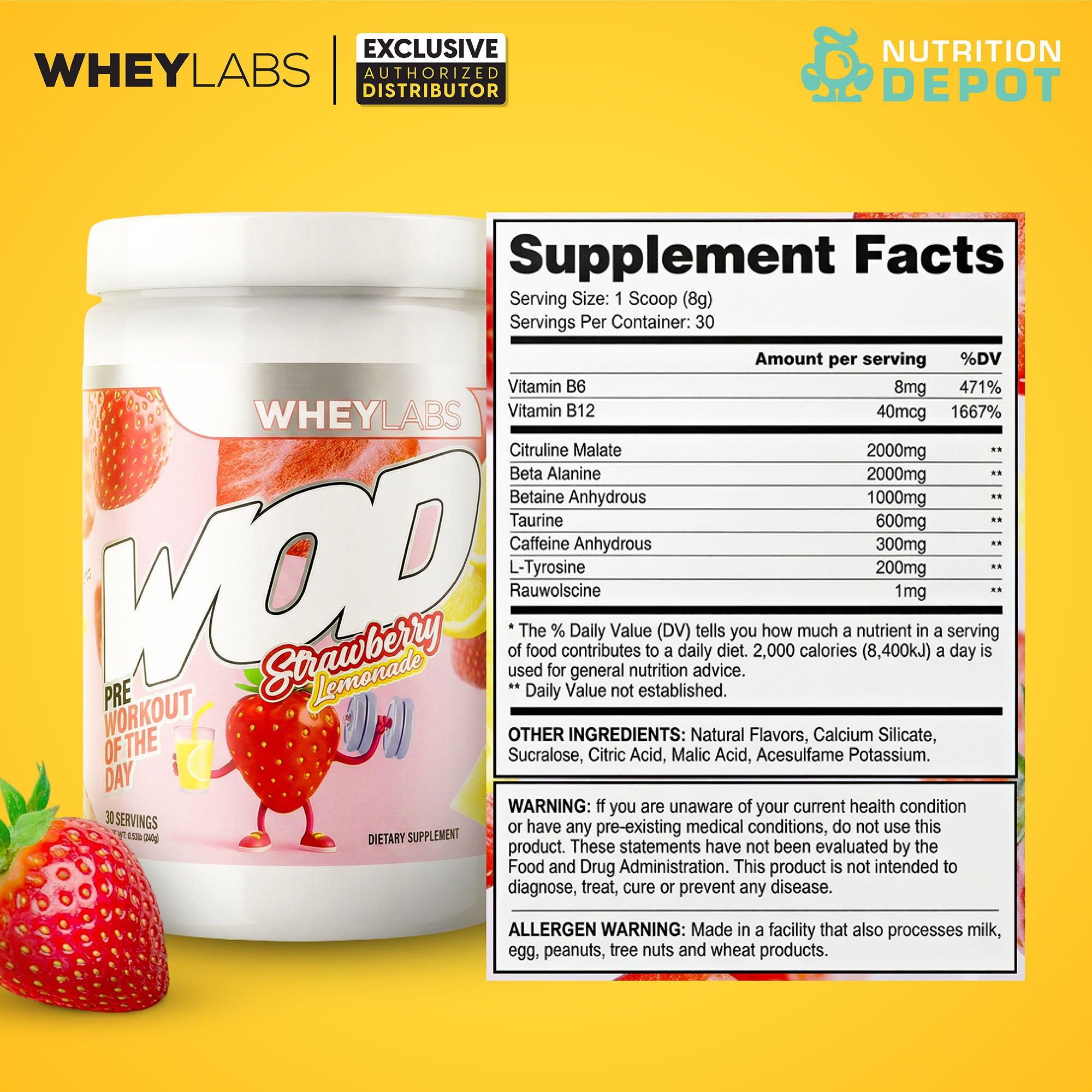 Whey Labs WOD Pre-Workout - Strawberry Lemonade 30 Servings