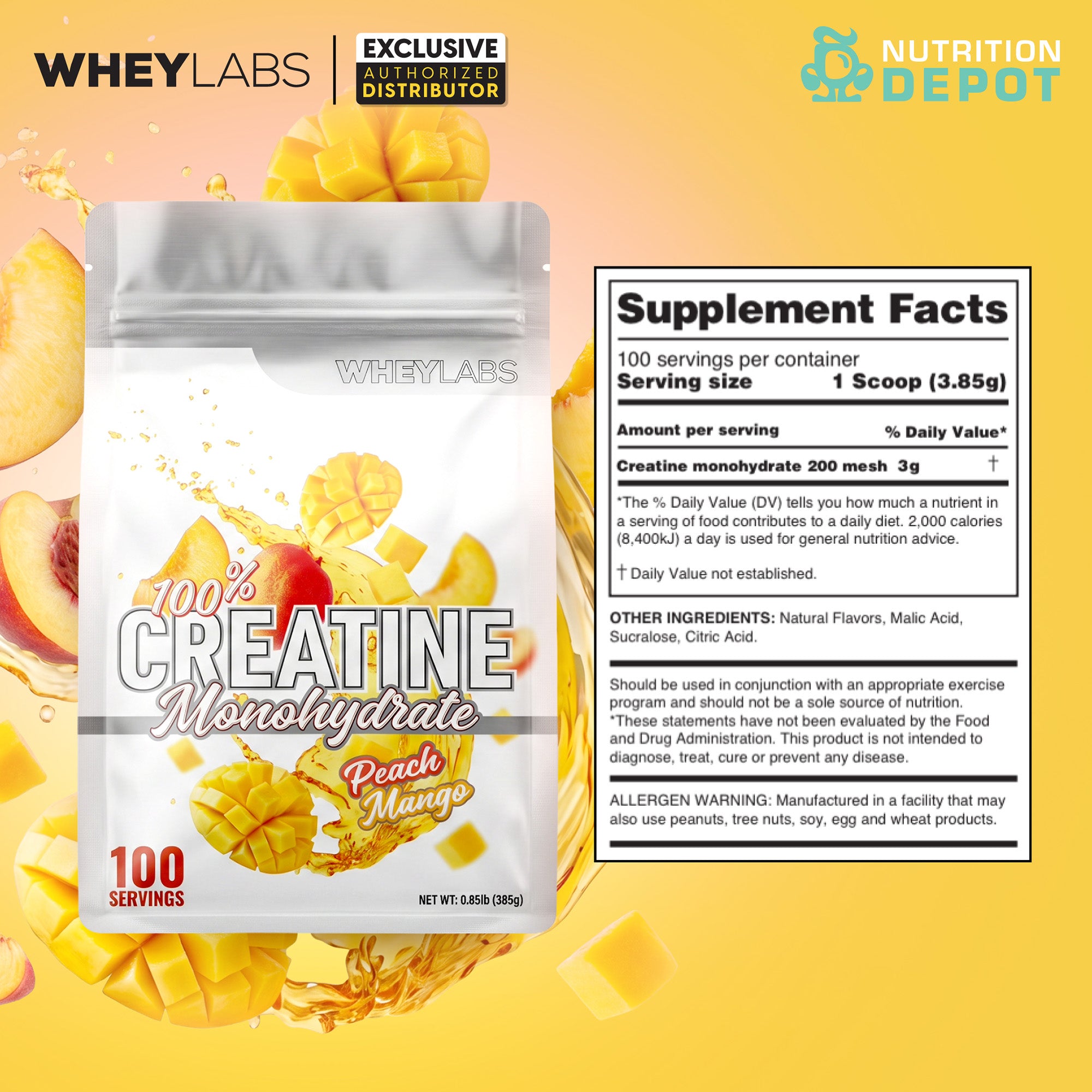 Whey Labs Creatine Monohydrate - Peach Mango 385g