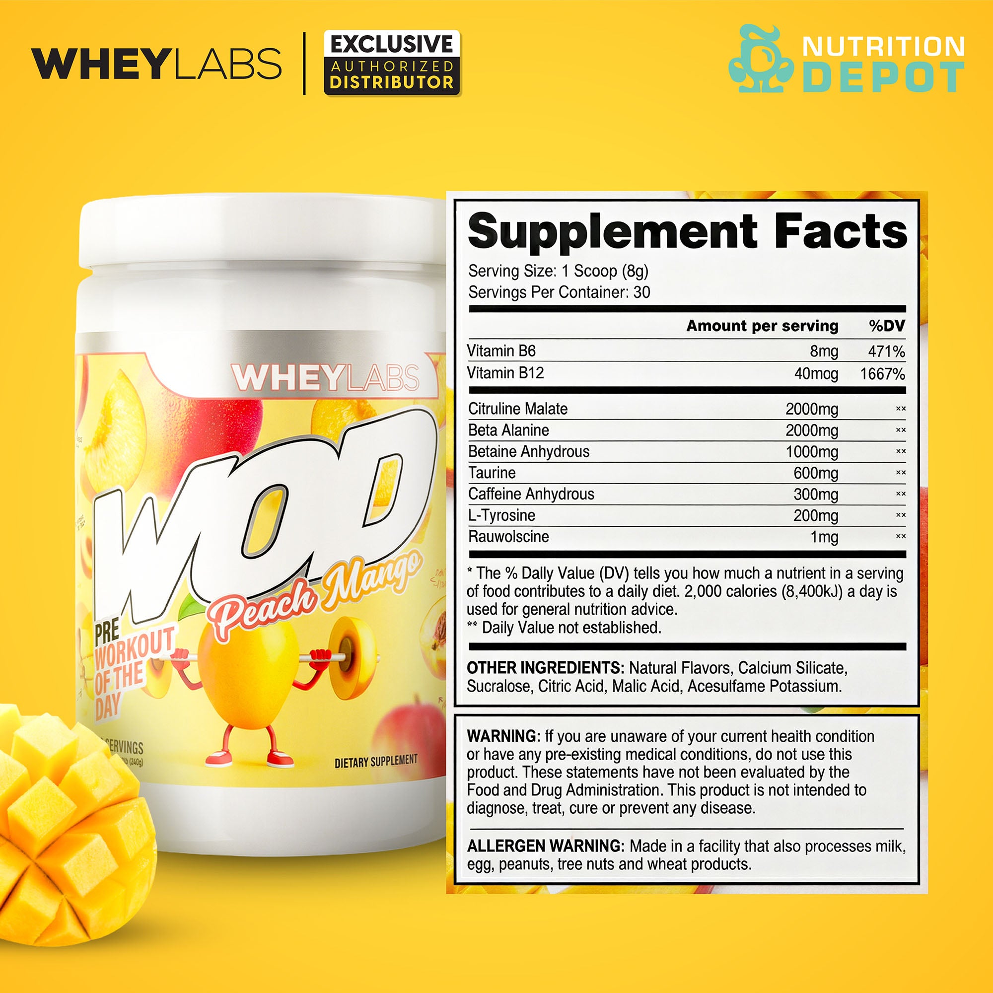 Whey Labs WOD Pre-Workout Peach Mango 30 Servings