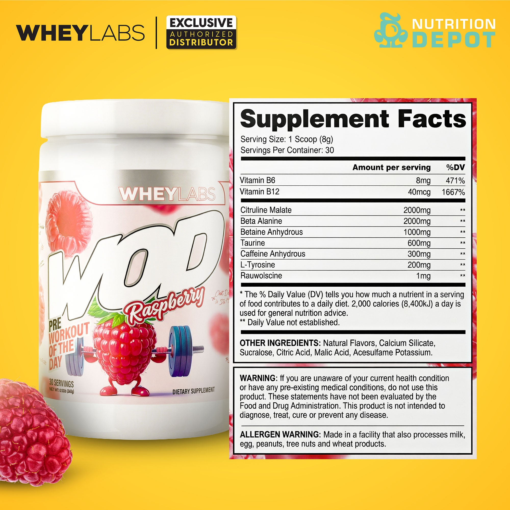 Whey Labs WOD Pre-Workout Raspberry 30 Servings