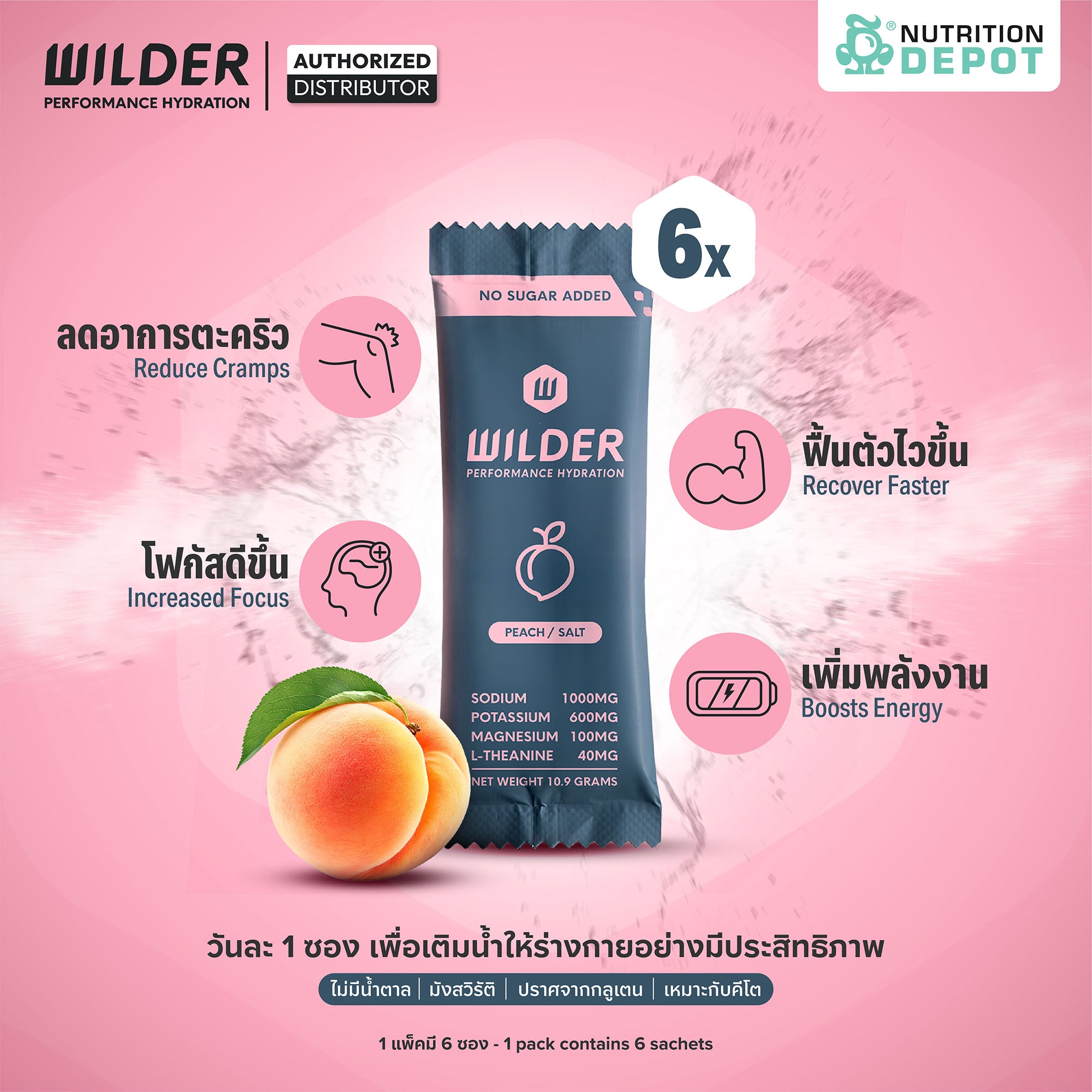 Wilder Performance Hydration - Peach & Salt 6 Sachet