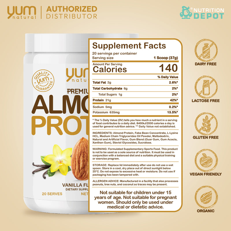 Yum Natural Premium Almond Protein - Vanilla 740g โปรตีนจากอัลมอนด์