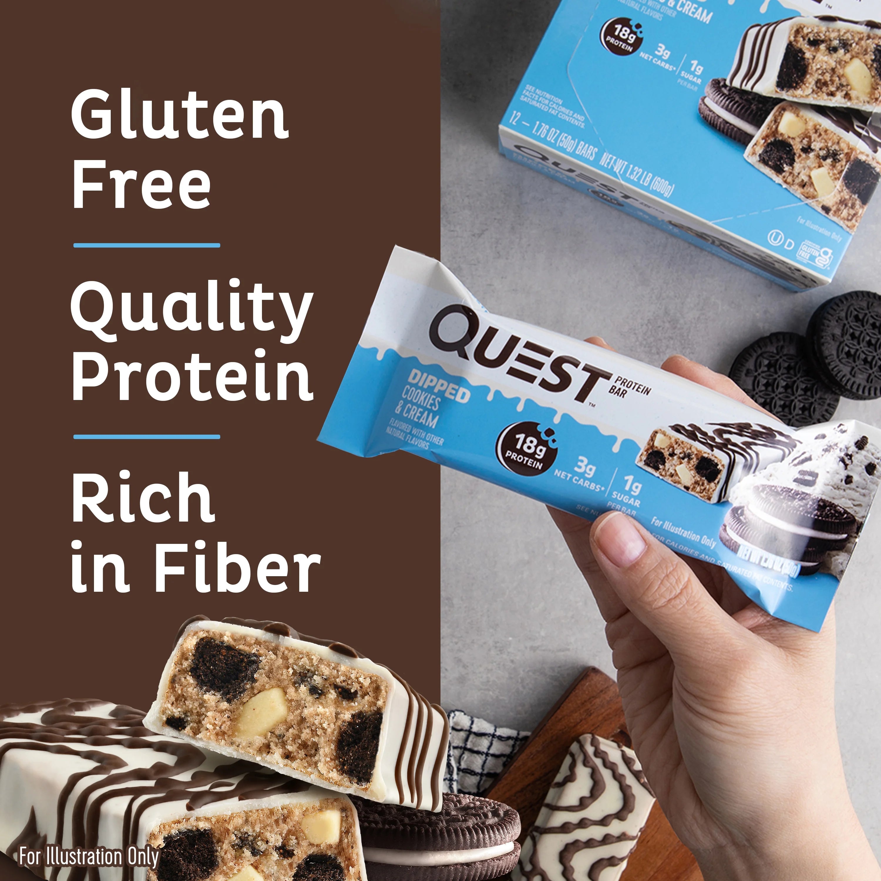 โปรตีนบาร์ Quest Protein Bar - Dipped Cookie n Cream 3 Bars