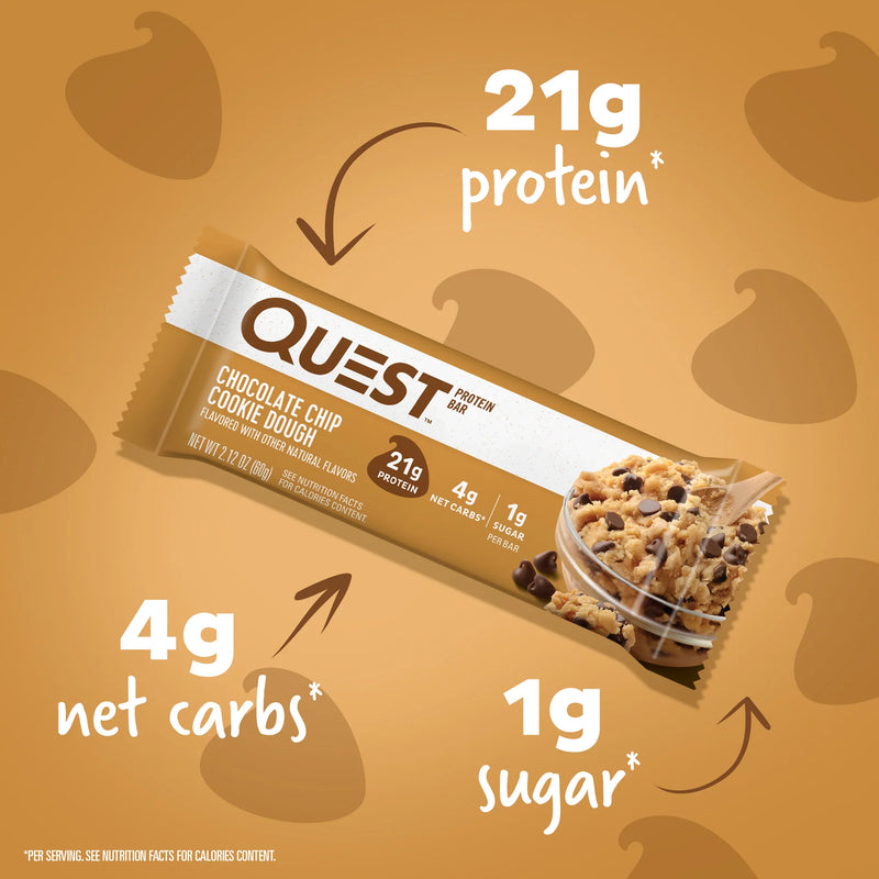 Quest Protein Bar - Chocolate Chip Cookie Dough 1 Box (12 Bars)