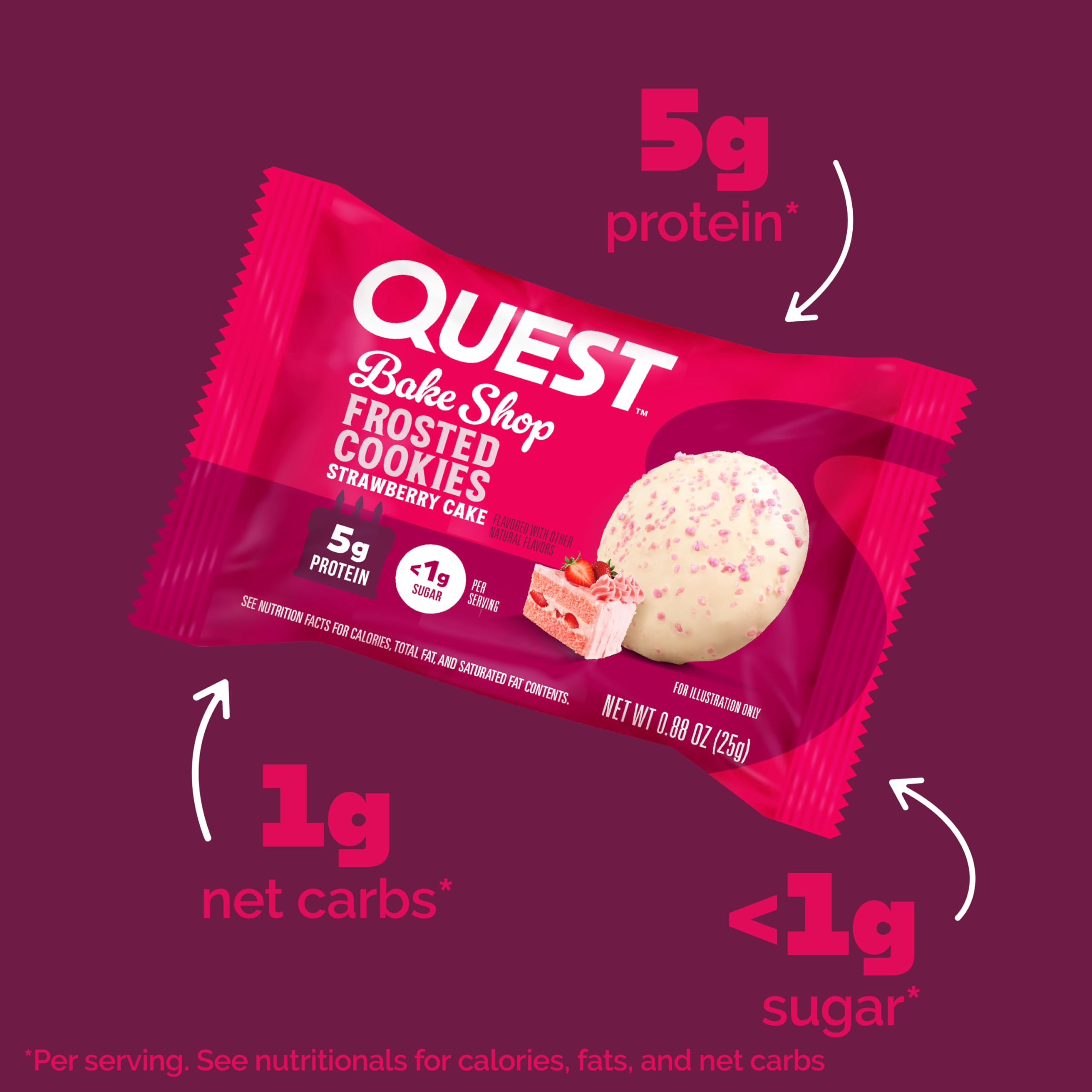 Quest Protein Frosted Cookie Strawberry Cake - 1 Box (8 Pieces)