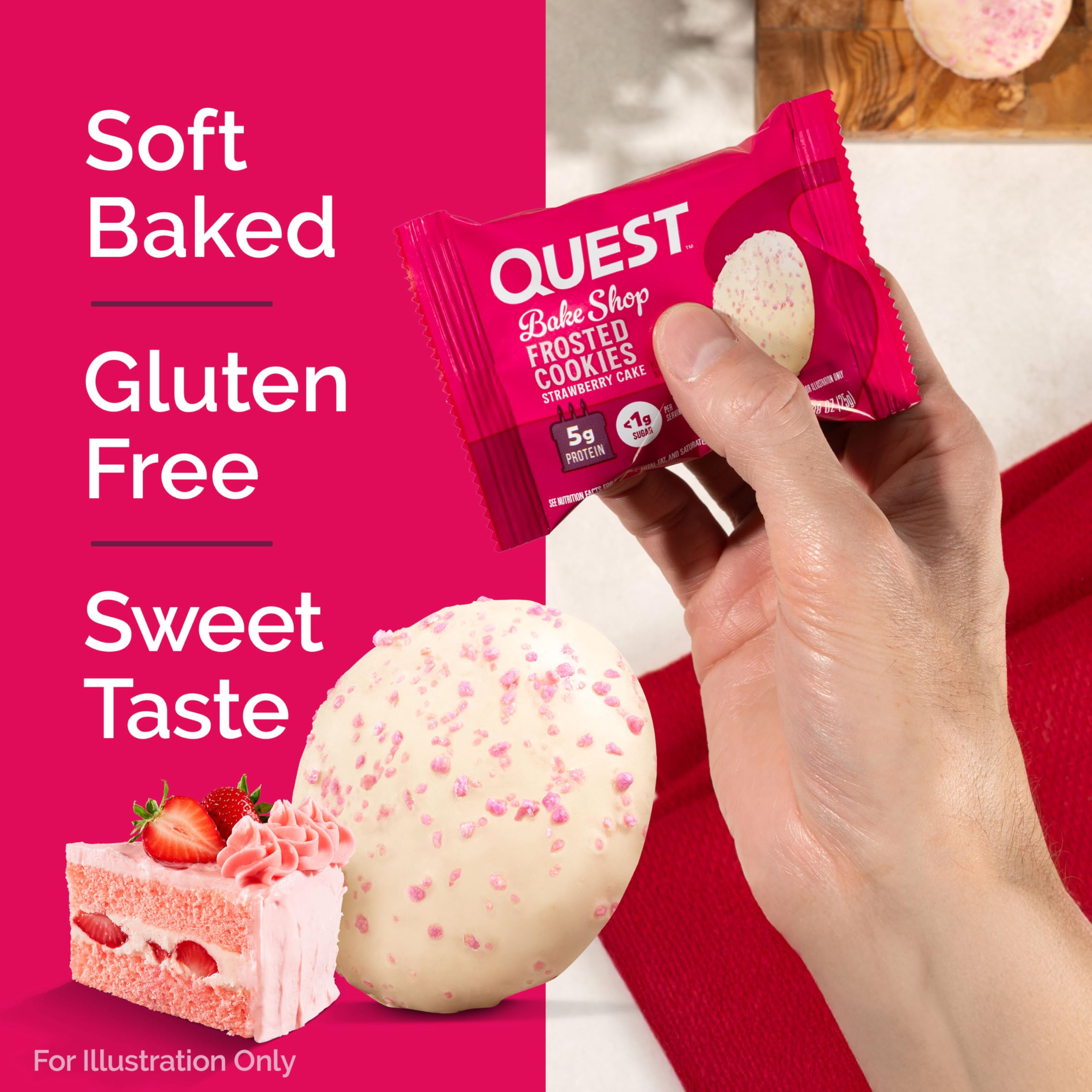 Quest Protein Frosted Cookie Strawberry Cake - 1 Box (8 Pieces)