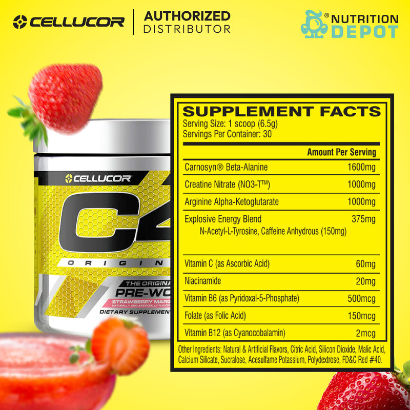 Cellucor C4 Original 30 Servings - Strawberry Margarita (Pre-Workout) กรดอมิโนเพิ่มแรงในการออกกำลังกาย