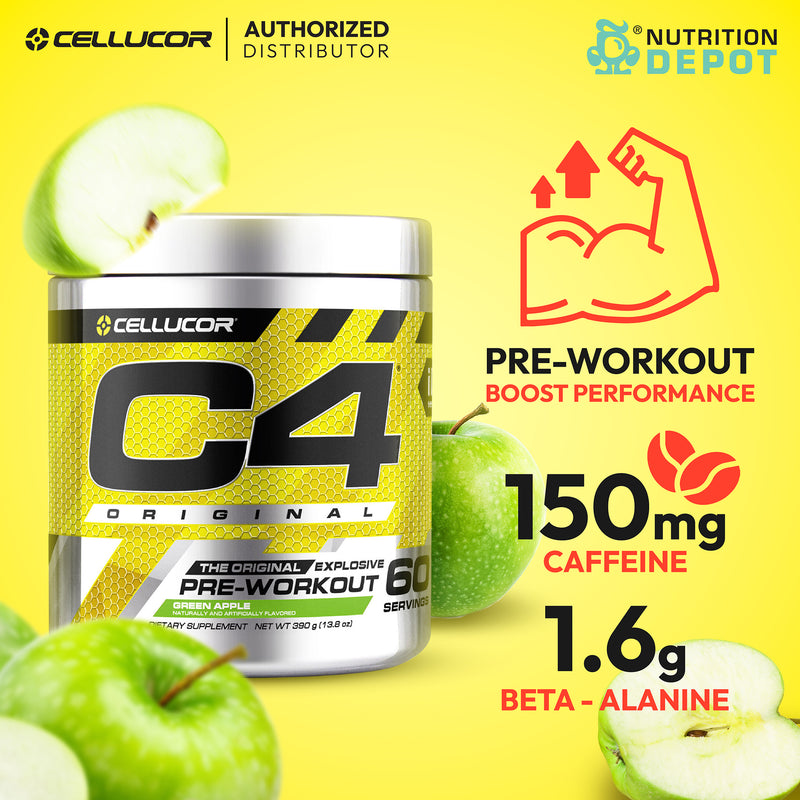 Cellucor C4 Original 60 Servings - Green Apple (Pre-Workout) กรดอมิโนเพิ่มแรงในการออกกำลังกาย