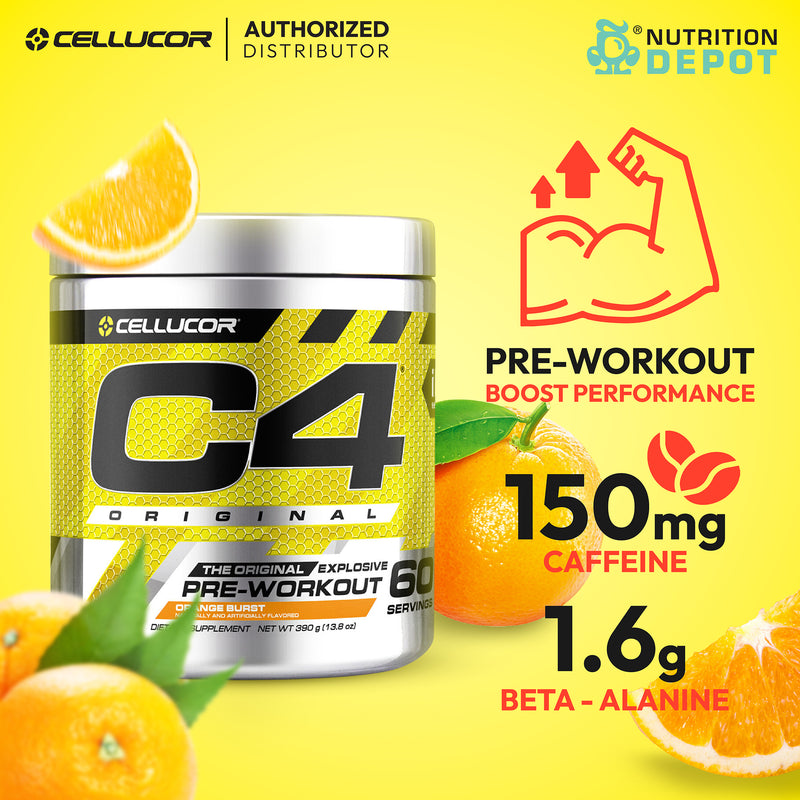 Cellucor C4 Original 60 Servings - Orange Burst (Pre-Workout) กรดอมิโนเพิ่มแรงในการออกกำลังกาย