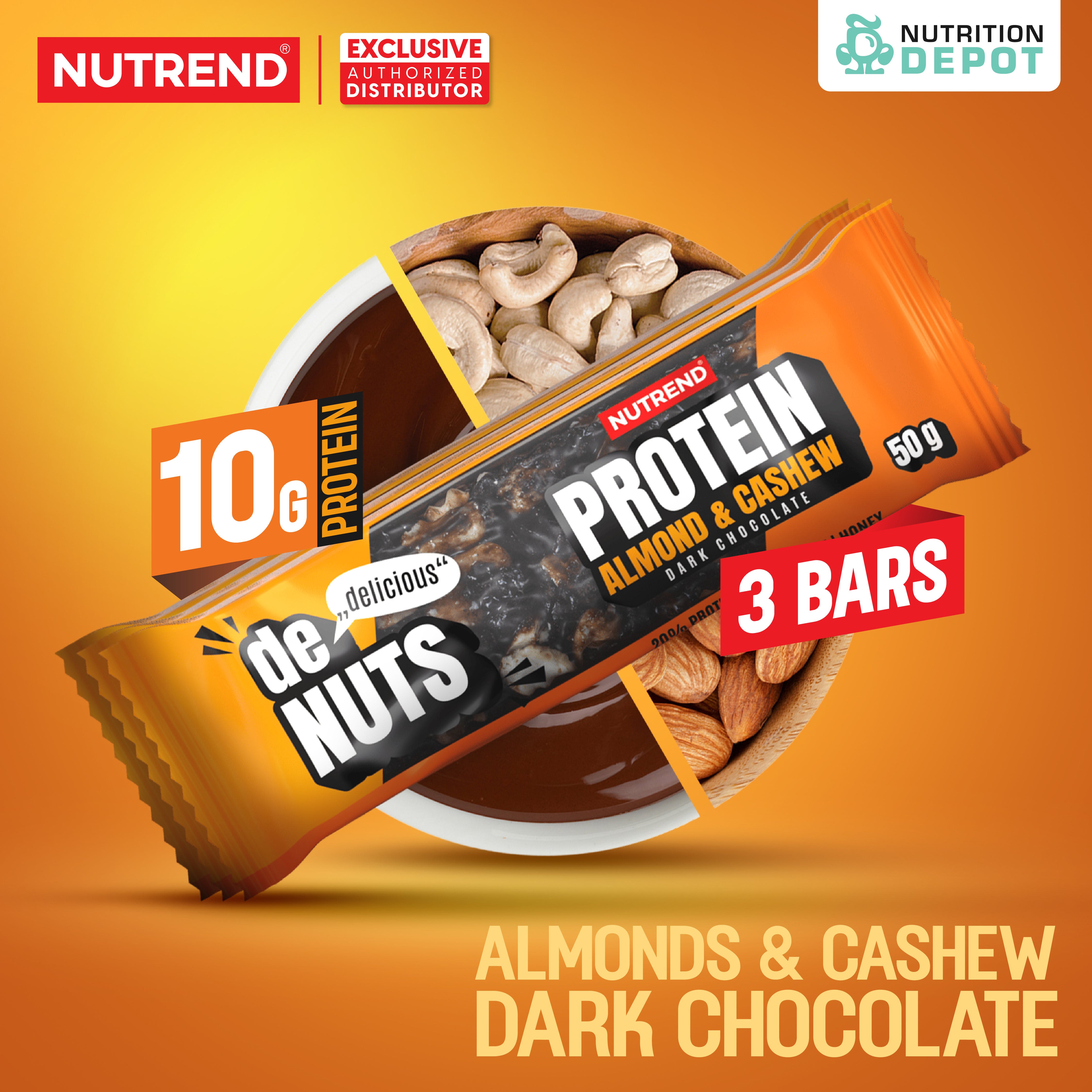 โปรตีนบาร์ Nutrend Denuts Protein - Almond & Cashew in Dark Chocolate (3 Bars)