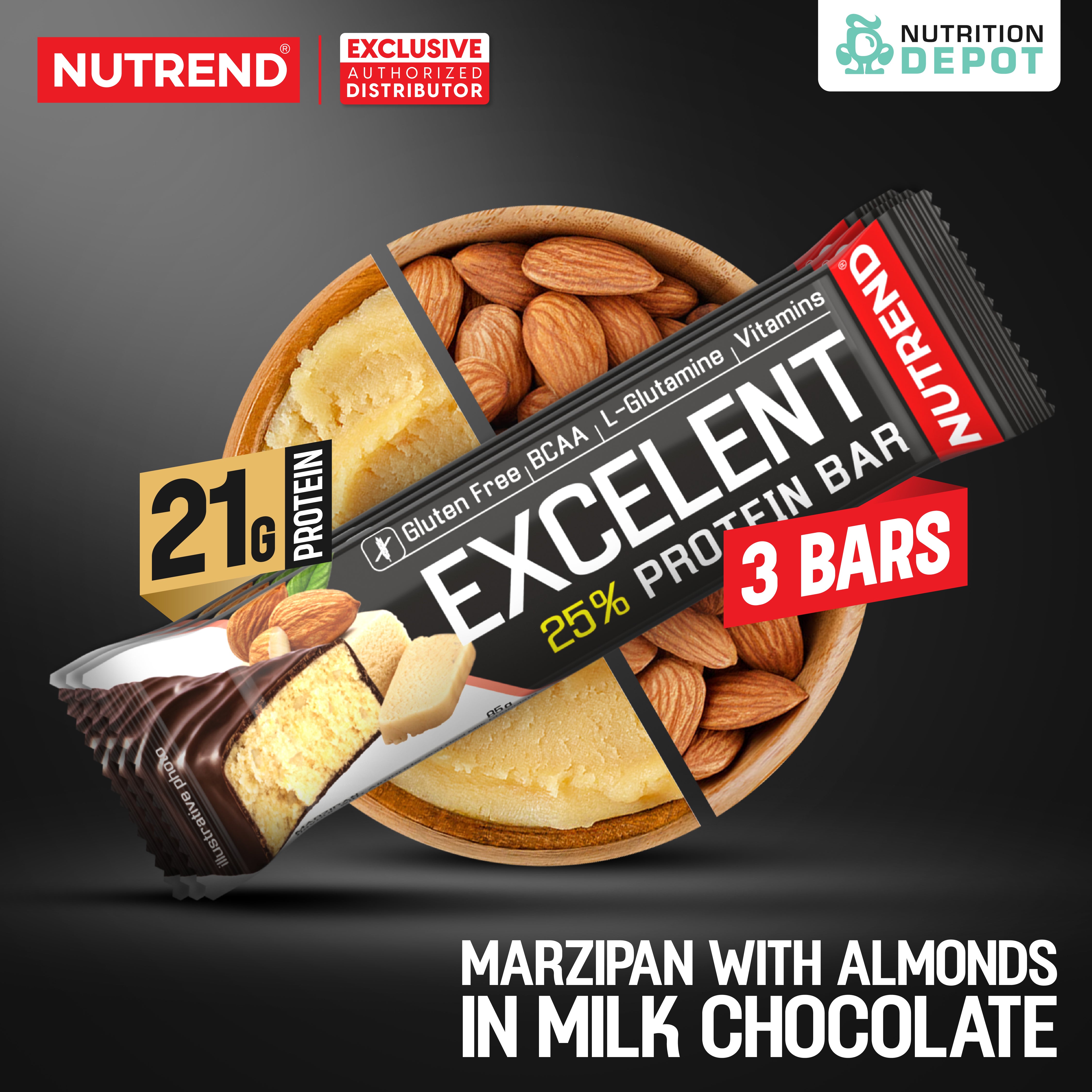 โปรตีนบาร์ Nutrend Excelent 25% Protein Bar - Marzipan with Almonds in Milk (3 Bars)