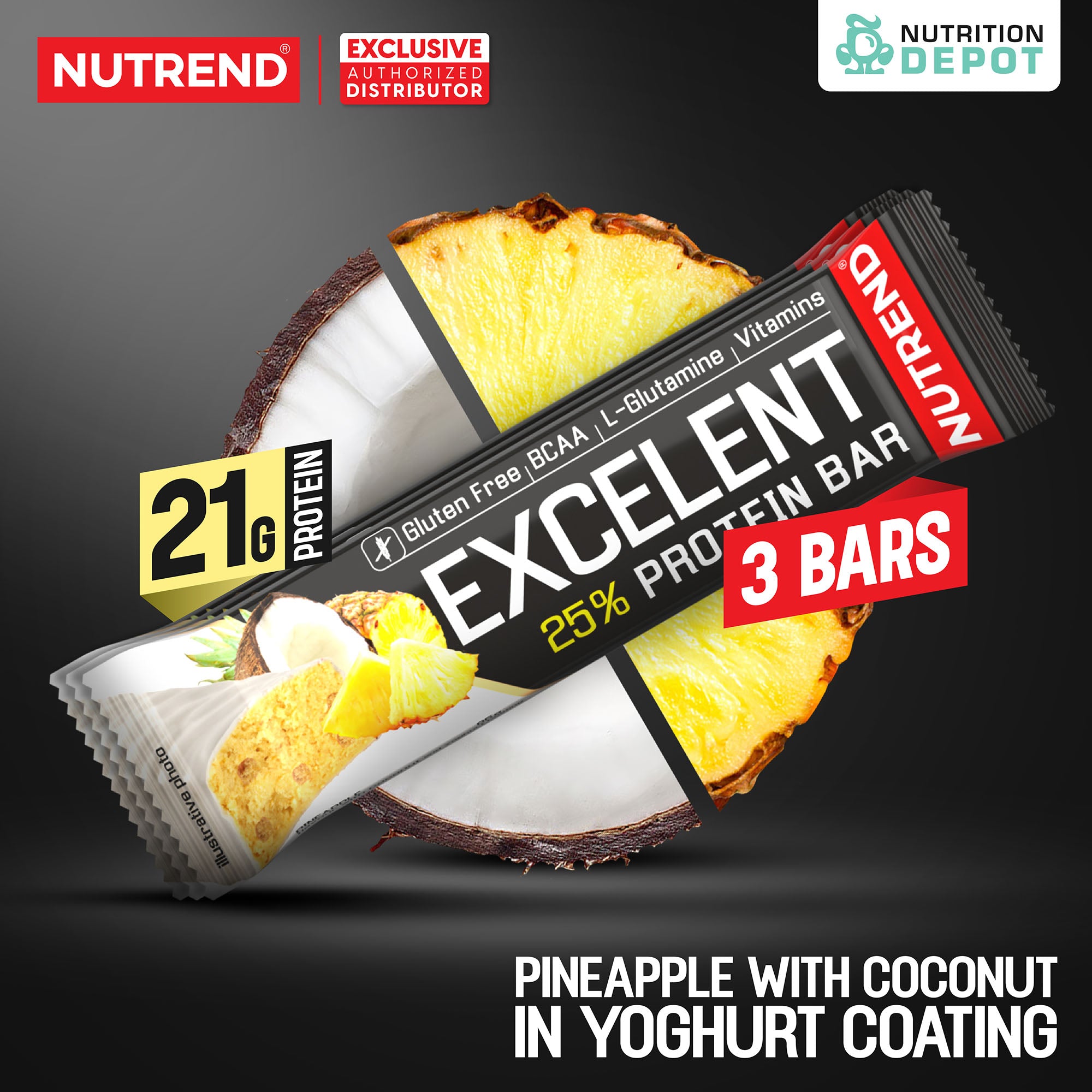 โปรตีนบาร์ Nutrend Excelent 25% Protein Bar - Pineapple with Coconut in Yoghurt Coating (3 Bars)