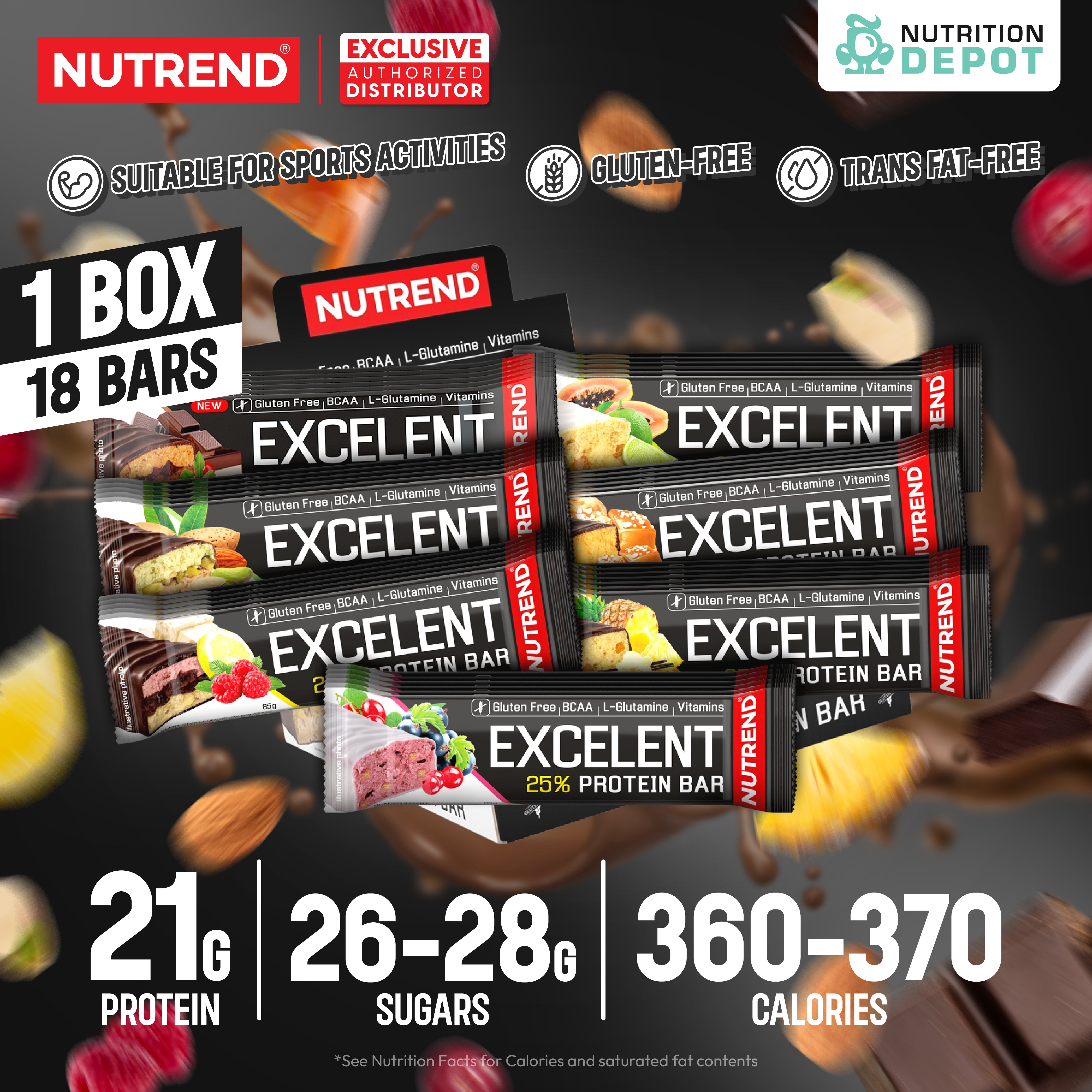 โปรตีนบาร์ Nutrend Excelent 25% Protein Bar - 1 Box (18 Bars)