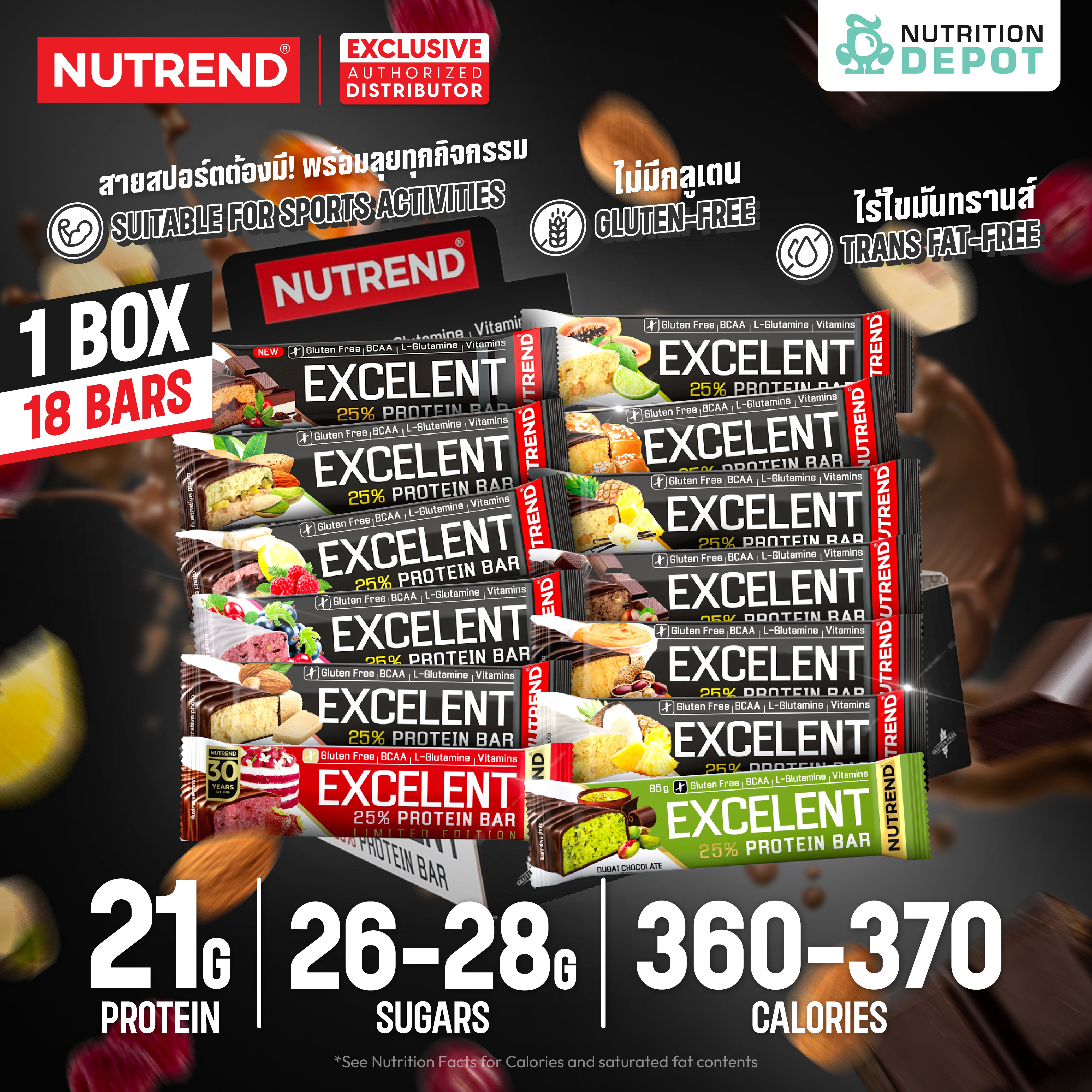 โปรตีนบาร์ Nutrend Excelent 25% Protein Bar - Strawberry Cake in Milk Chocolate (1 Box / 18 Bars)
