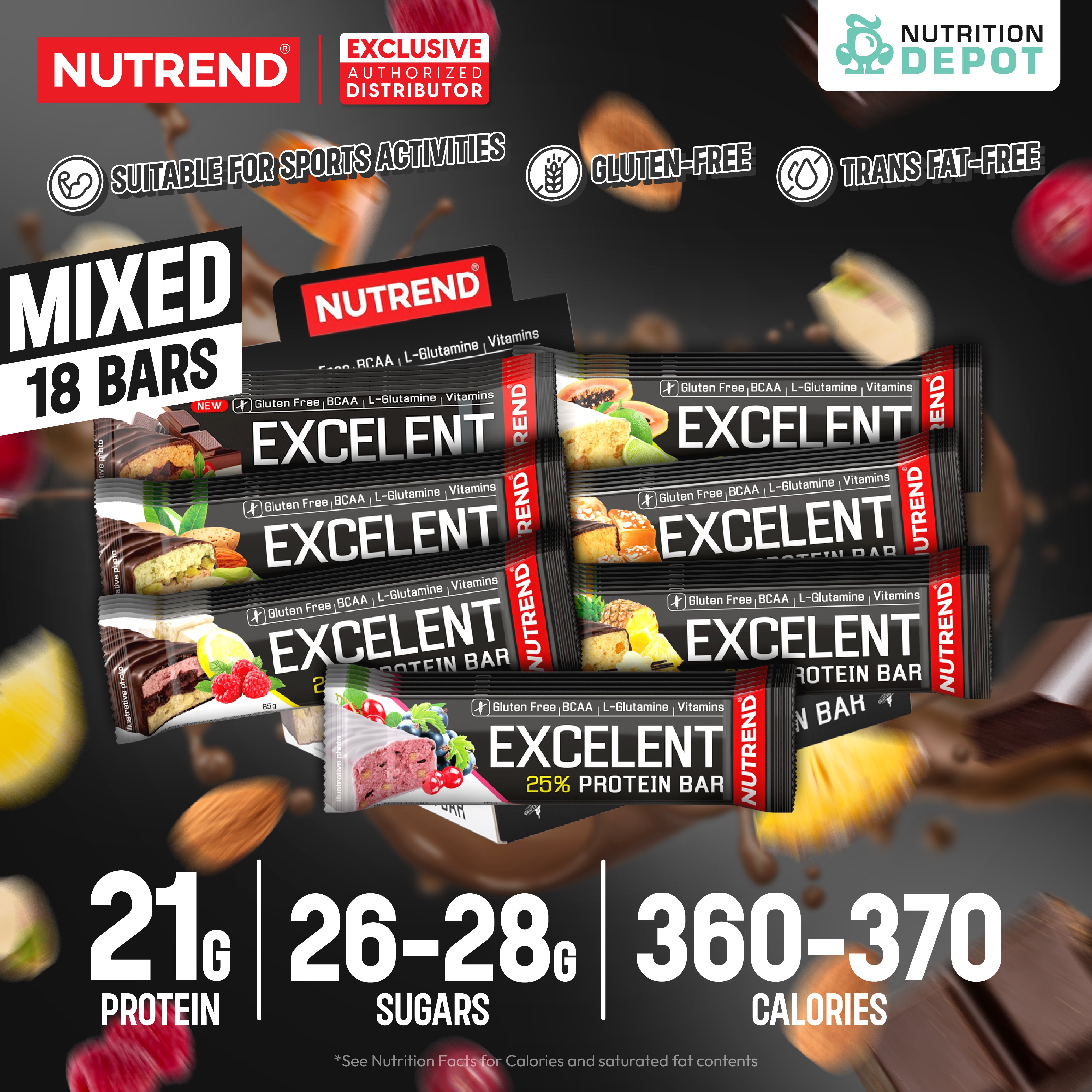 โปรตีนบาร์ Nutrend Excelent 25% Protein Bar - 1 Box (18 Bars)