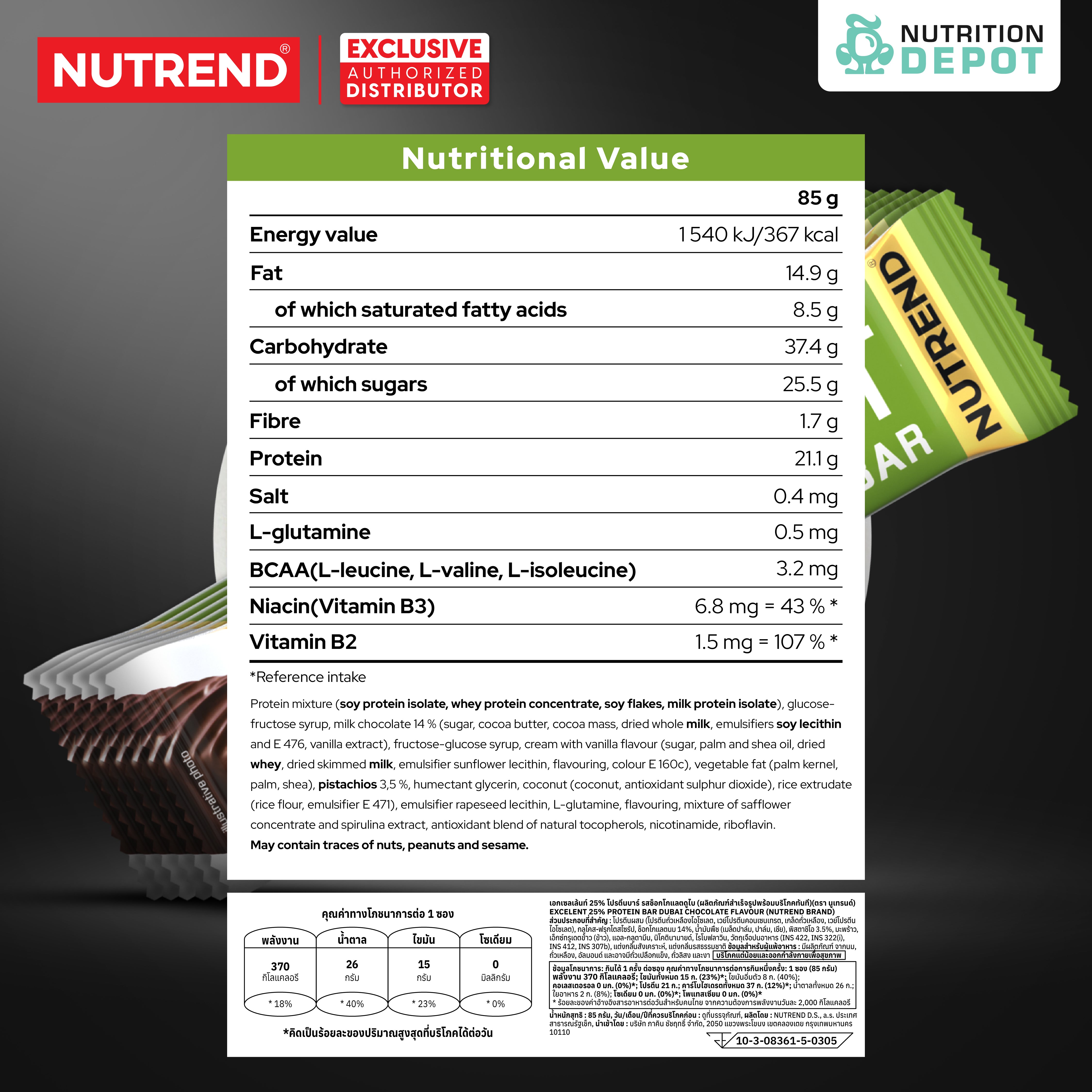 โปรตีนบาร์ Nutrend Excelent 25% Protein Bar - Mixed Flavors (1 Box / 18 Bars)