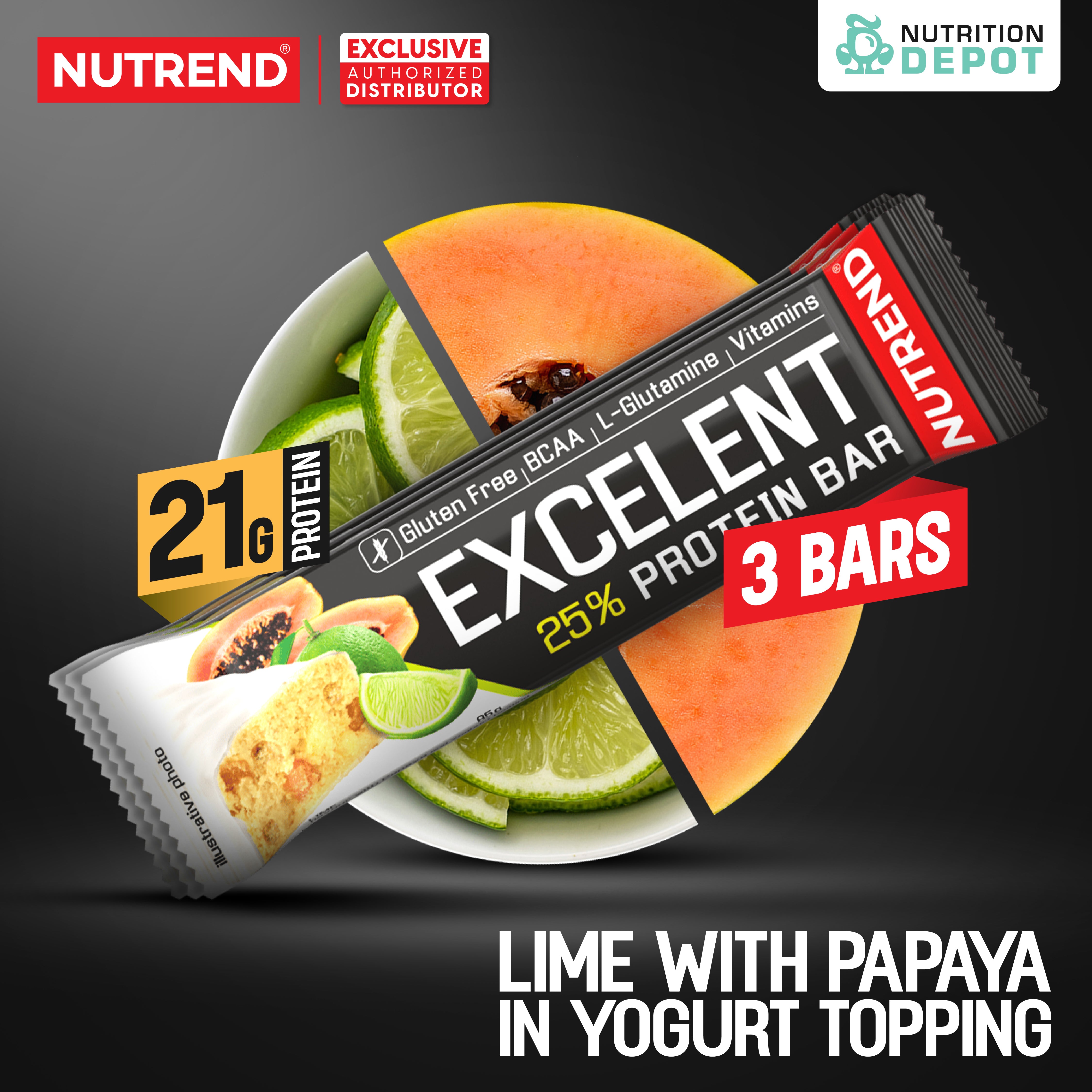 โปรตีนบาร์ Nutrend Excelent 25% Protein Bar - Lime with Papaya in Yogurt Topping (3 Bars)