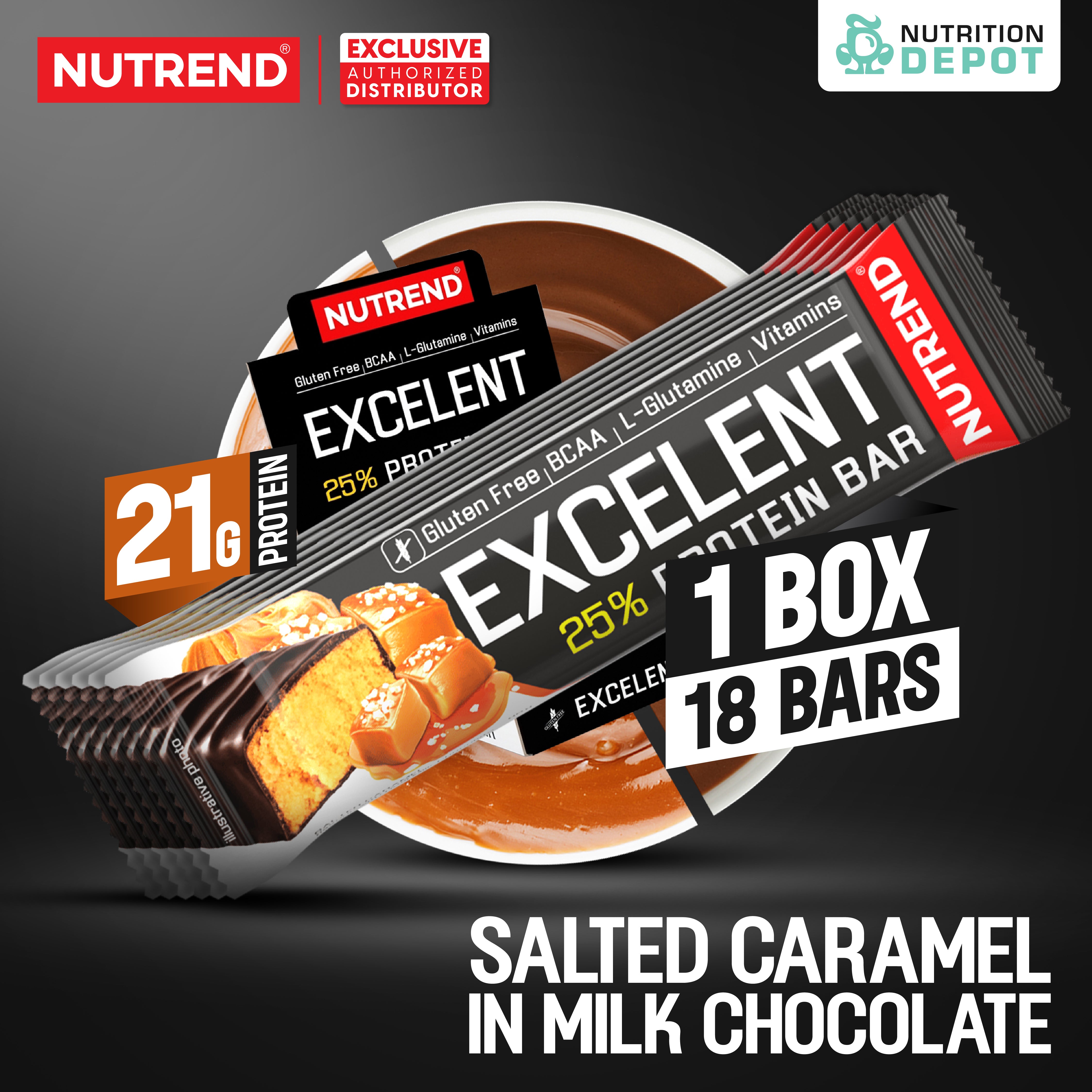 โปรตีนบาร์ Nutrend Excelent 25% Protein Bar - Salted Caramel in Milk Chocolate (1 Box / 18 Bars)