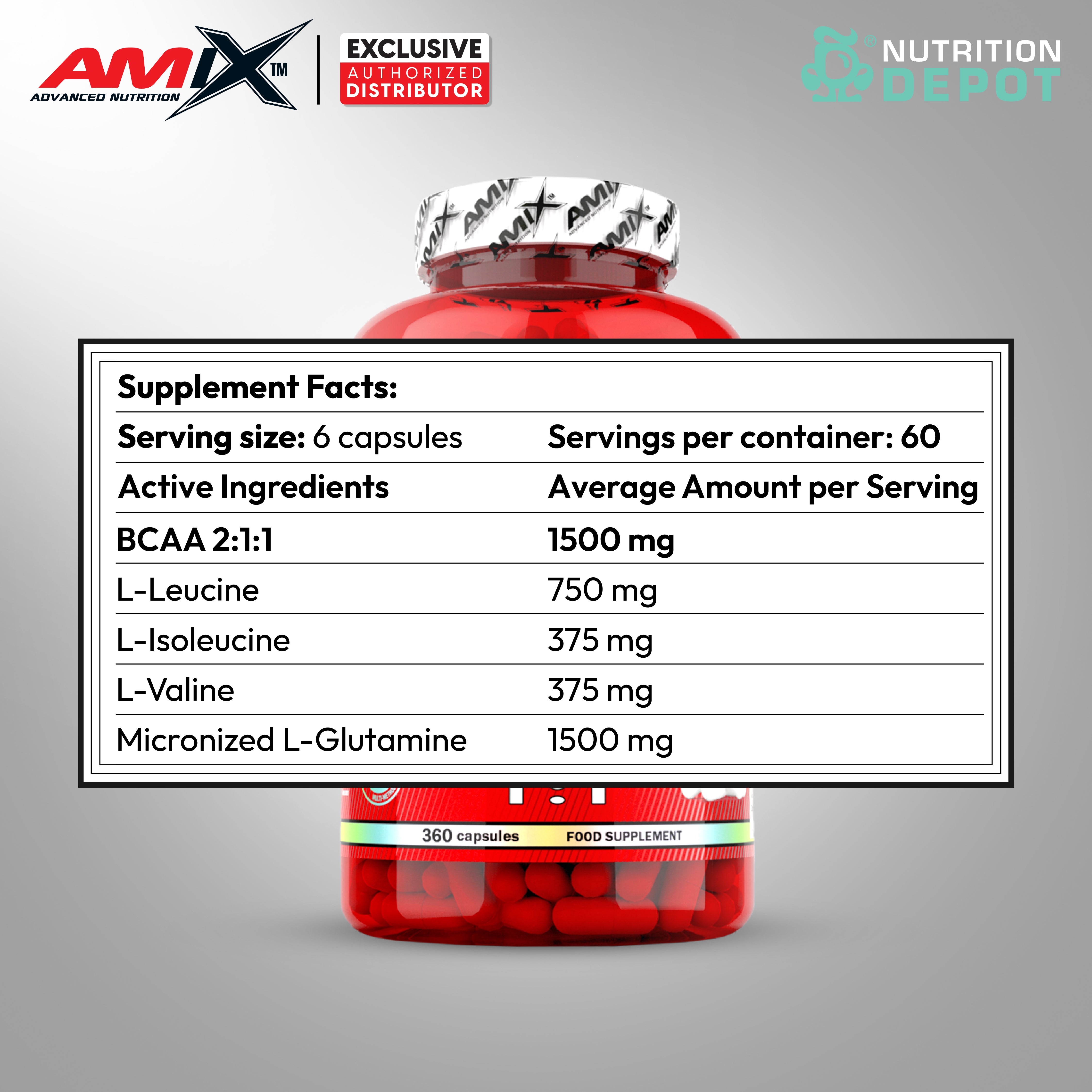 Amix Nutrition - L-Glutamine + BCAA 360 Capsules