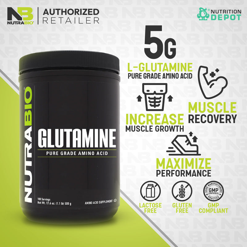 Nutrabio Glutamine Powder - 500 g อะมิโนฟื้นฟูกล้ามเนื้อ แบบผงไม่มีรสชาติ