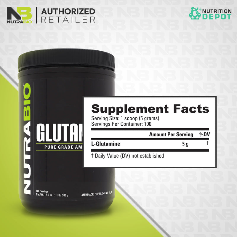 Nutrabio Glutamine Powder - 500 g อะมิโนฟื้นฟูกล้ามเนื้อ แบบผงไม่มีรสชาติ
