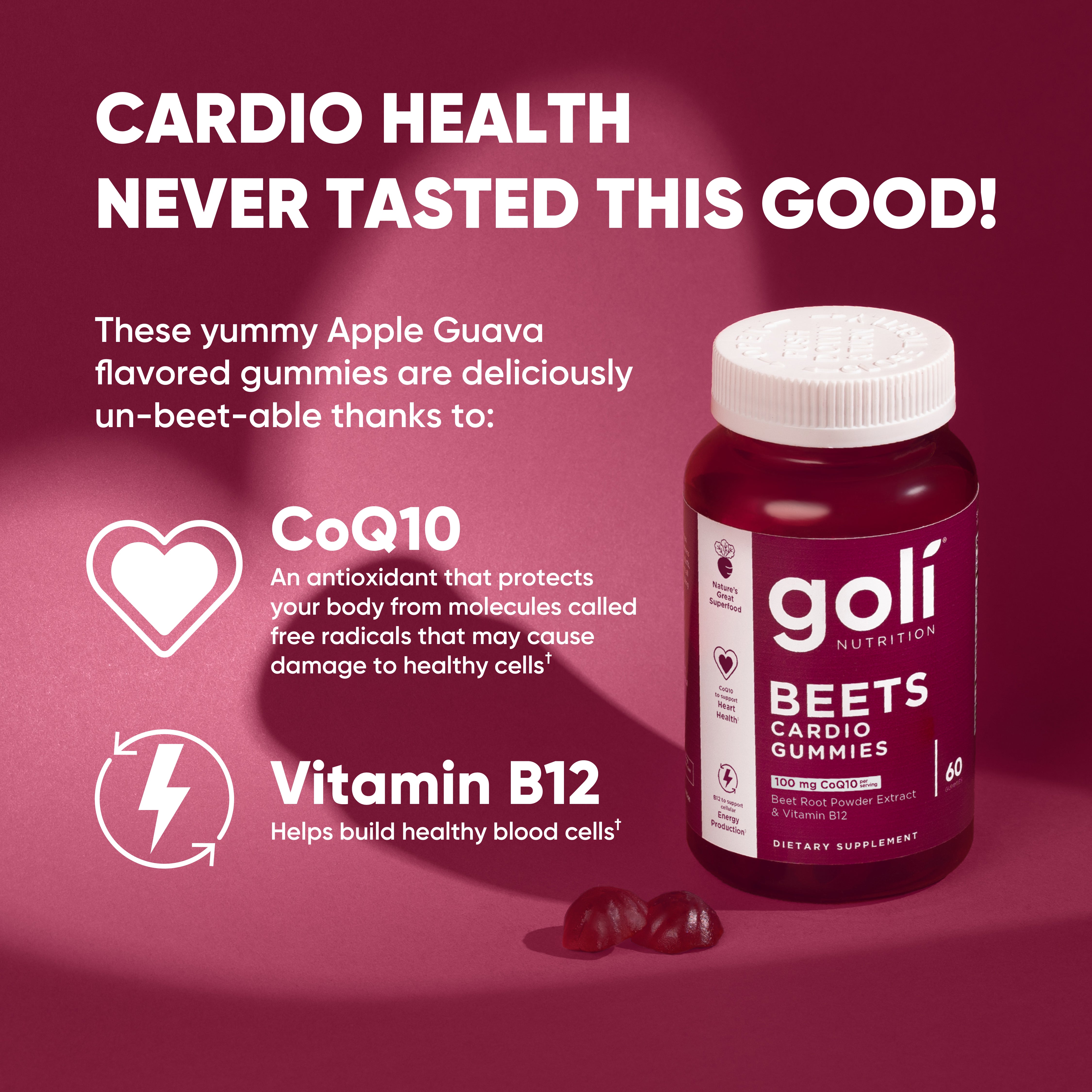 Goli Nutrition - Beets Cardio (Apple&Guava Flavor) - 60 Count