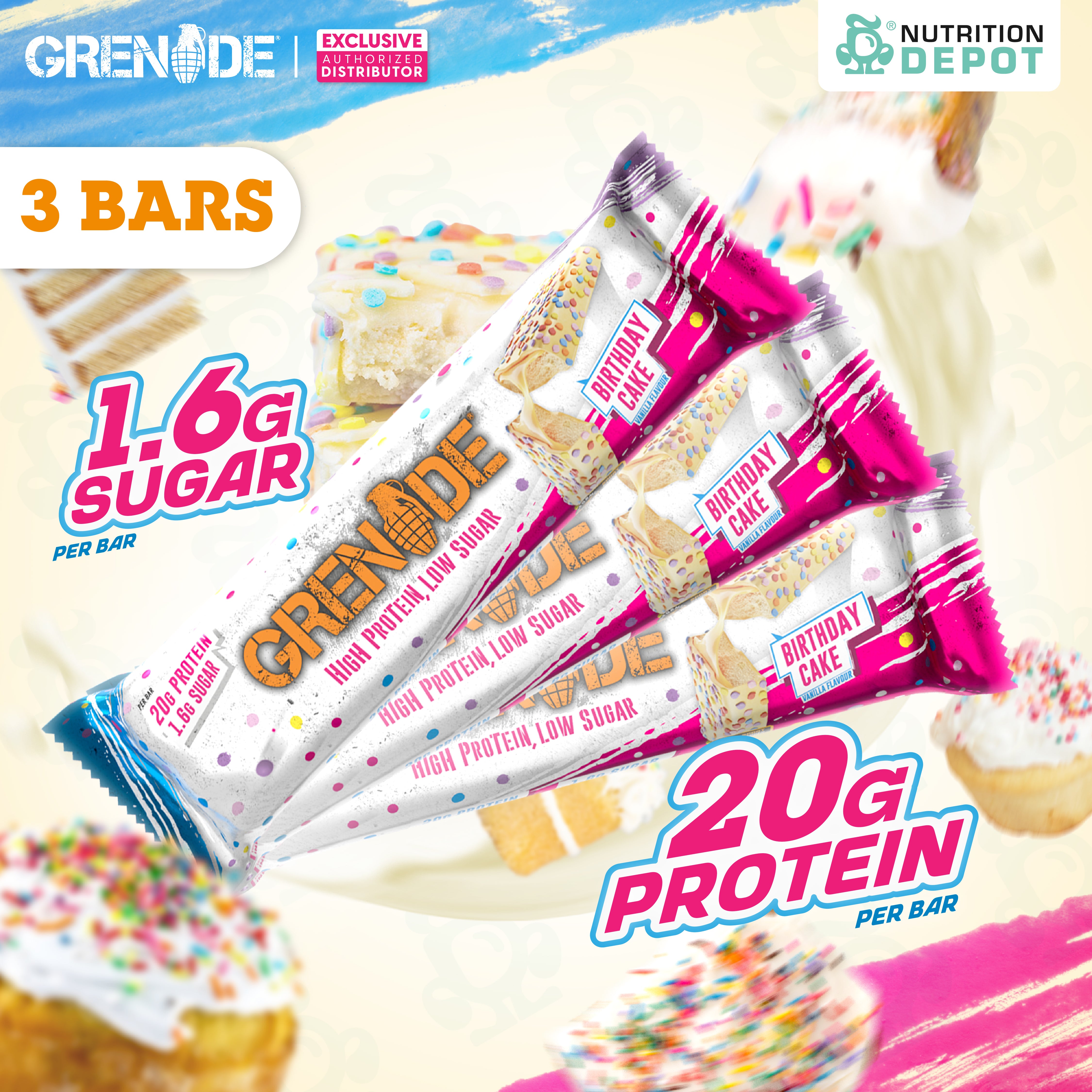 Grenade Carb Killa Protein Bar - Birthday Cake (Vanilla Flavour) 3 Bars