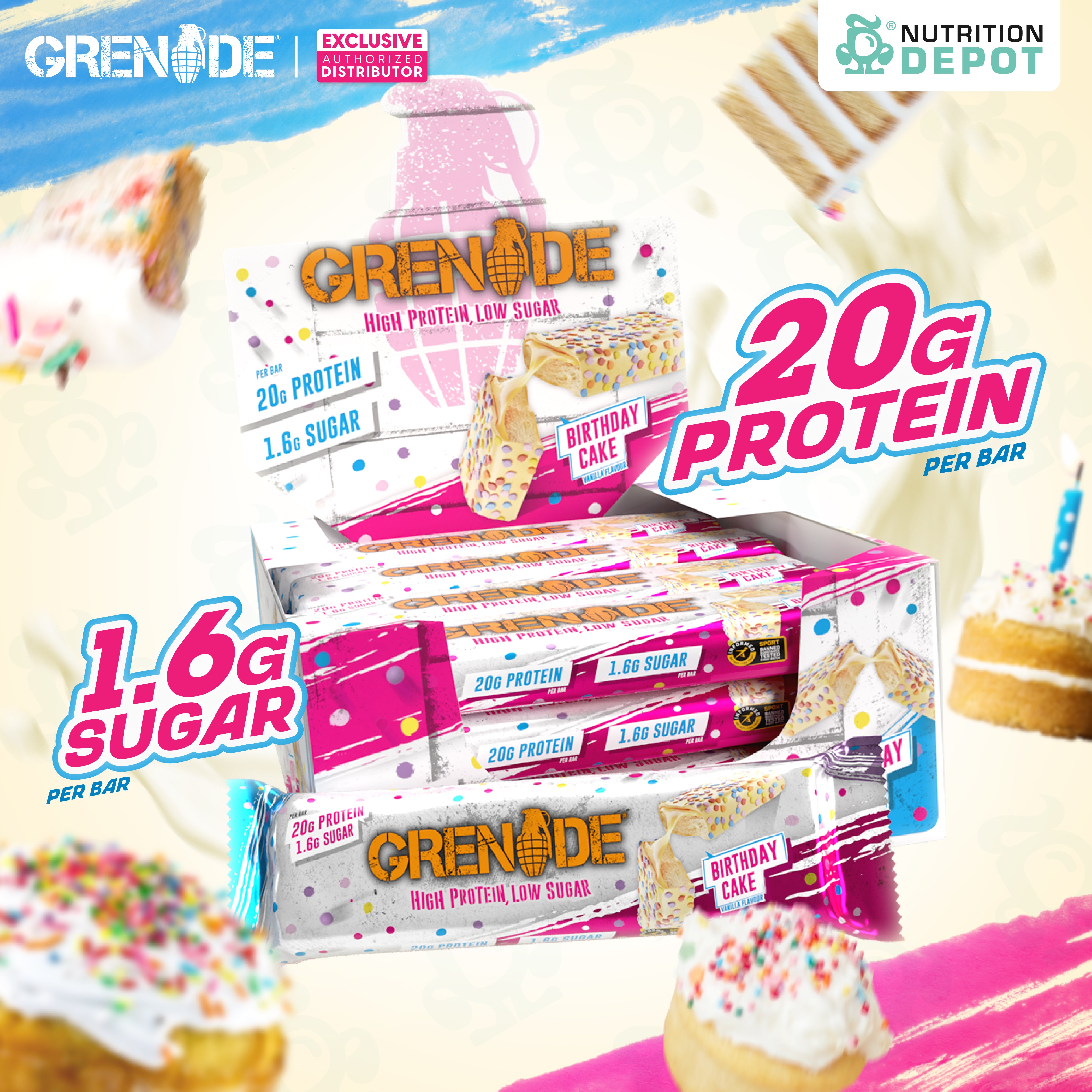 Grenade Carb Killa Protein Bar - Birthday Cake (Vanilla Flavour) 1 Box (12 Bars)