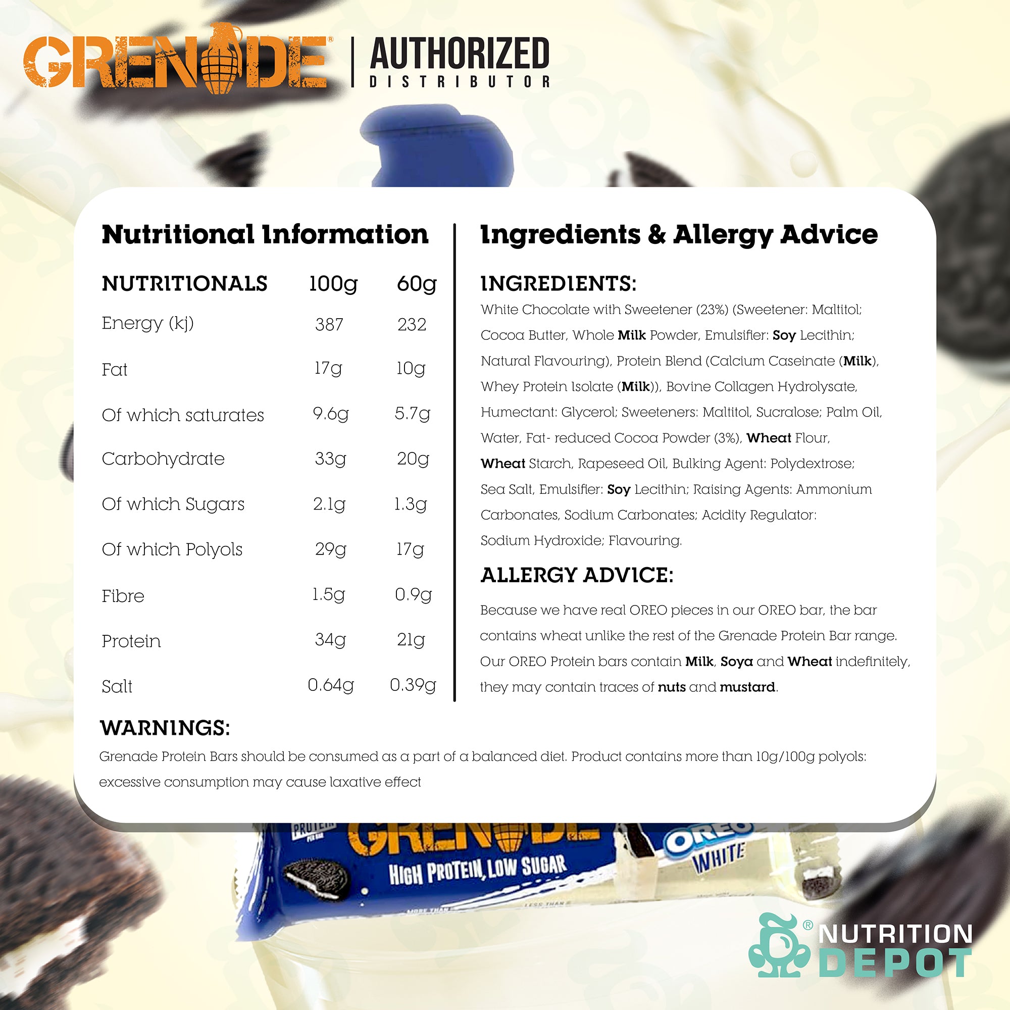 Grenade Carb Killa Protein Bar - White Oreo 1 Box (12 Bars)